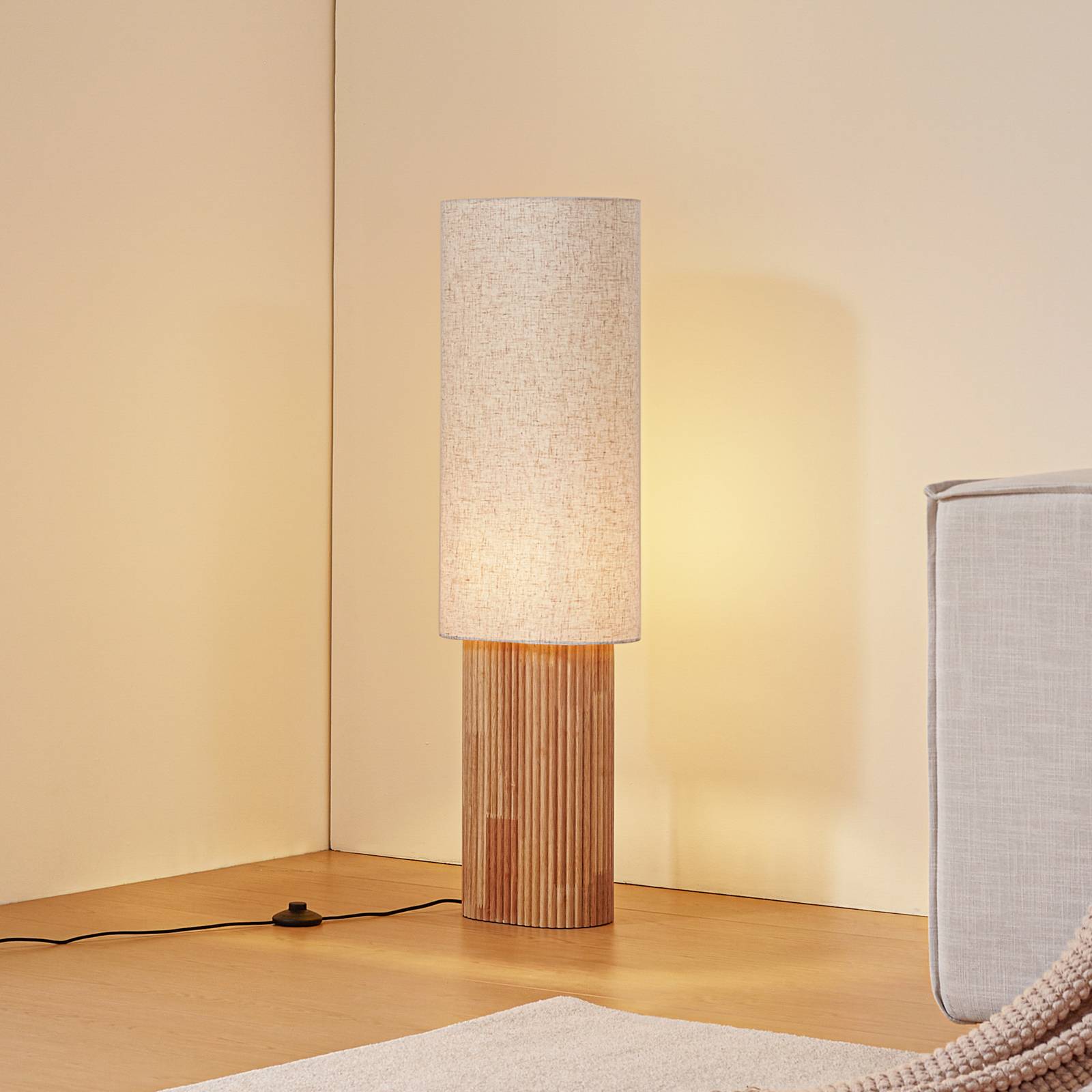 LINDBY vloerlamp Kimiko, hoogte 100 cm, hout, papier, E27
