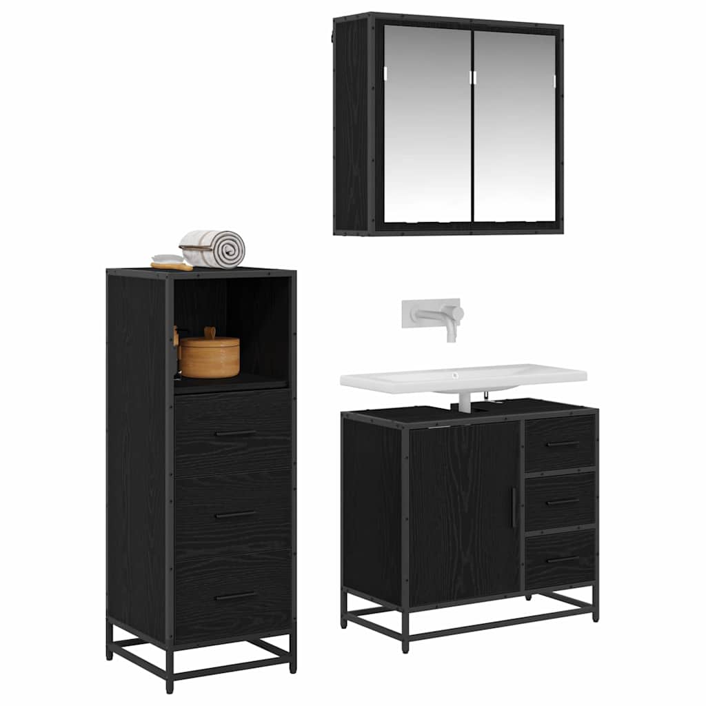 vidaXL Badkamermeubelset met lade 3 pcs Zwart eiken 35 x 37,5 x 100 cm
