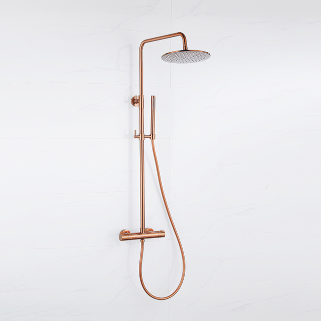 Fortifura Calvi Regendoucheset - thermostatisch - 30cm hoofddouche - gladde slang - staaf handdouche - Geborsteld koper PVD (Koper) SW1159502 SW799407 SW1139124