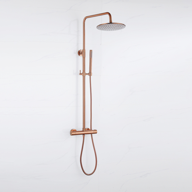 Fortifura Calvi Regendoucheset - thermostatisch - 30cm hoofddouche - metalen slang - staaf handdouche - Geborsteld koper PVD (Koper) SW1159502 SW1139124