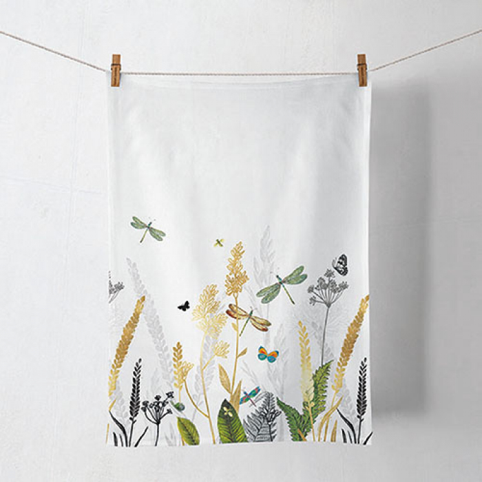 Ambiente Theedoek Ornamental Flowers White