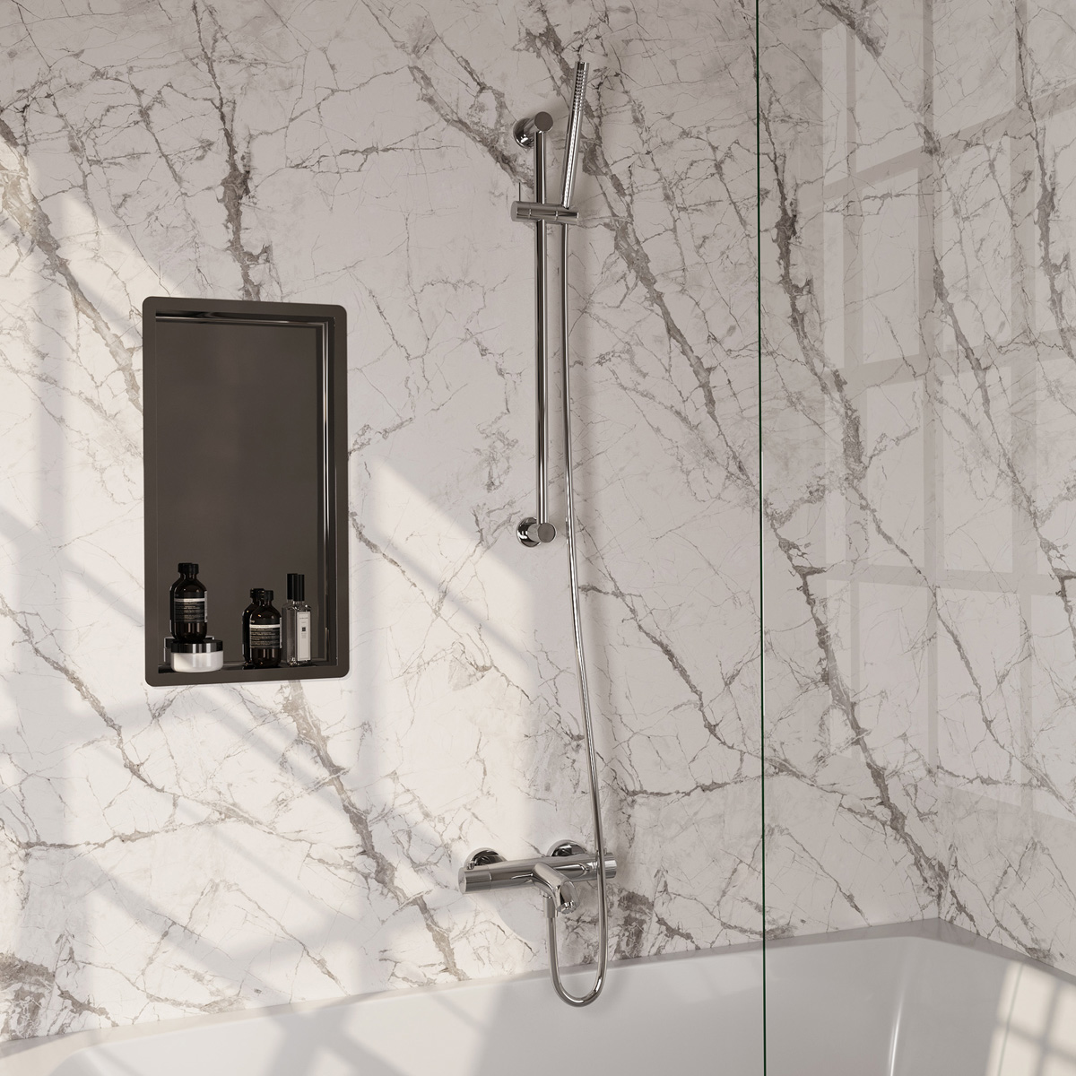Brauer Stripe thermostatische badkraan met glijstang en staafhanddouche chroom
