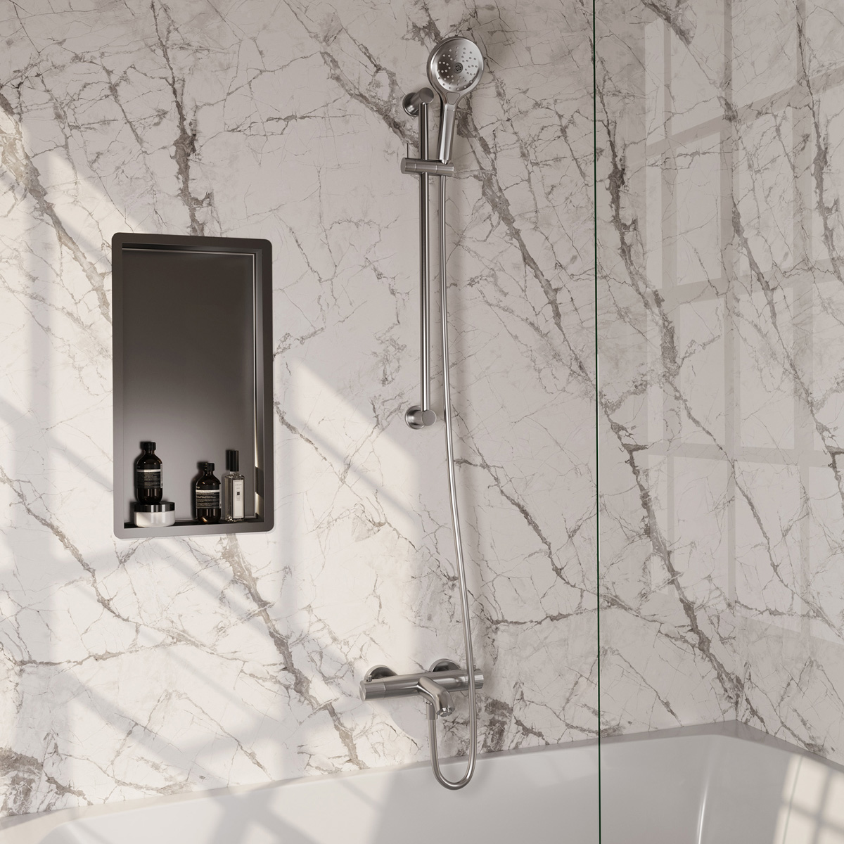 Brauer Stripe thermostatische badkraan met glijstang en 3 standen handdouche RVS geborsteld PVD