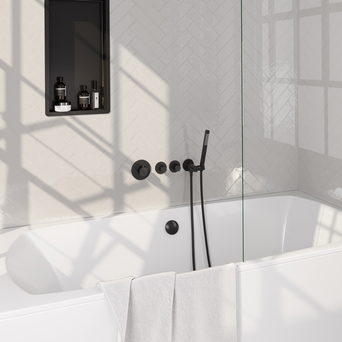 Brauer Stripe inbouw badkraan met badvulcombinatie en staafhanddouche zwart mat