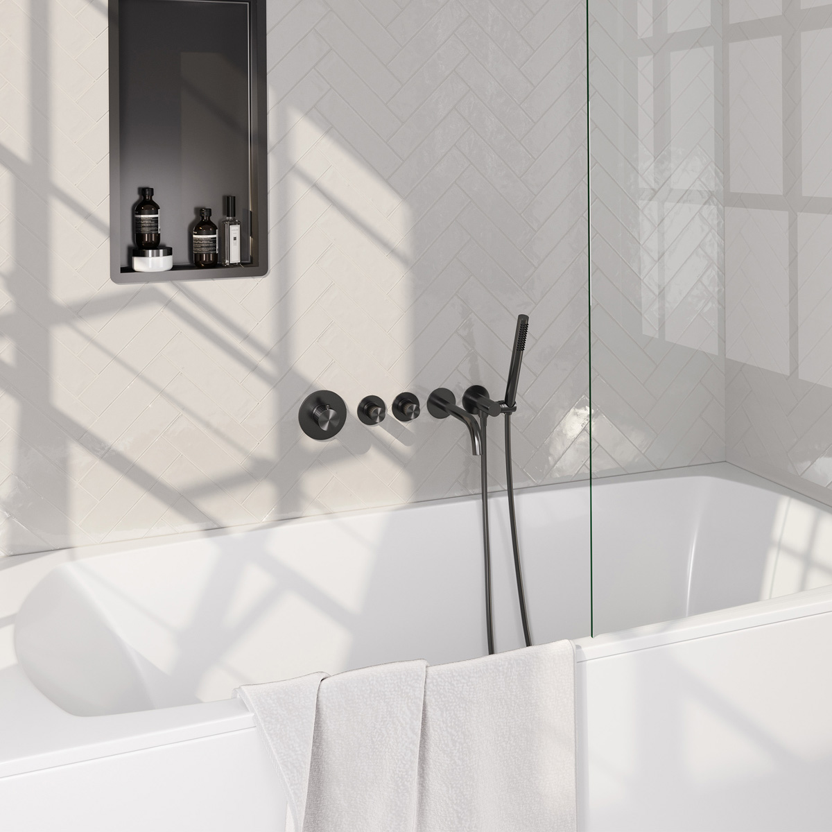 Brauer Stripe inbouw badkraan met staafhanddouche gunmetal geborsteld PVD