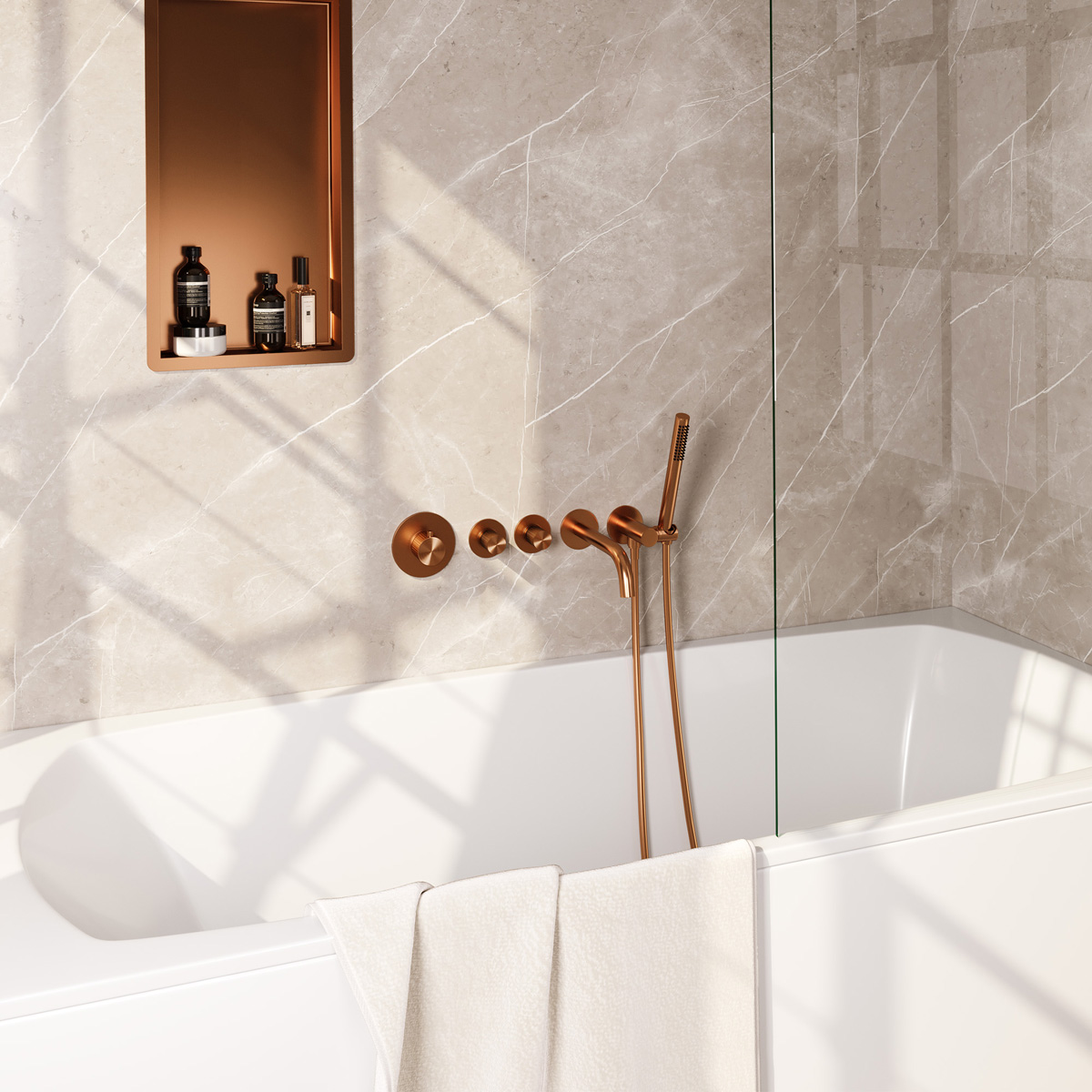 Brauer Stripe inbouw badkraan met staafhanddouche koper geborsteld PVD