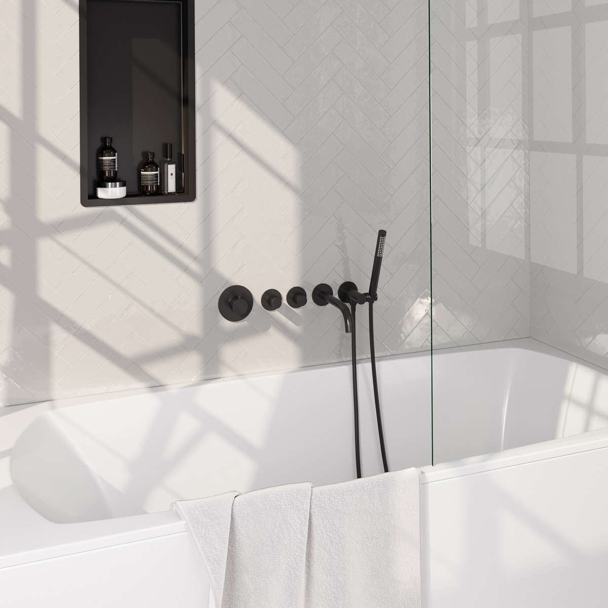 Brauer Stripe inbouw badkraan met staafhanddouche zwart mat