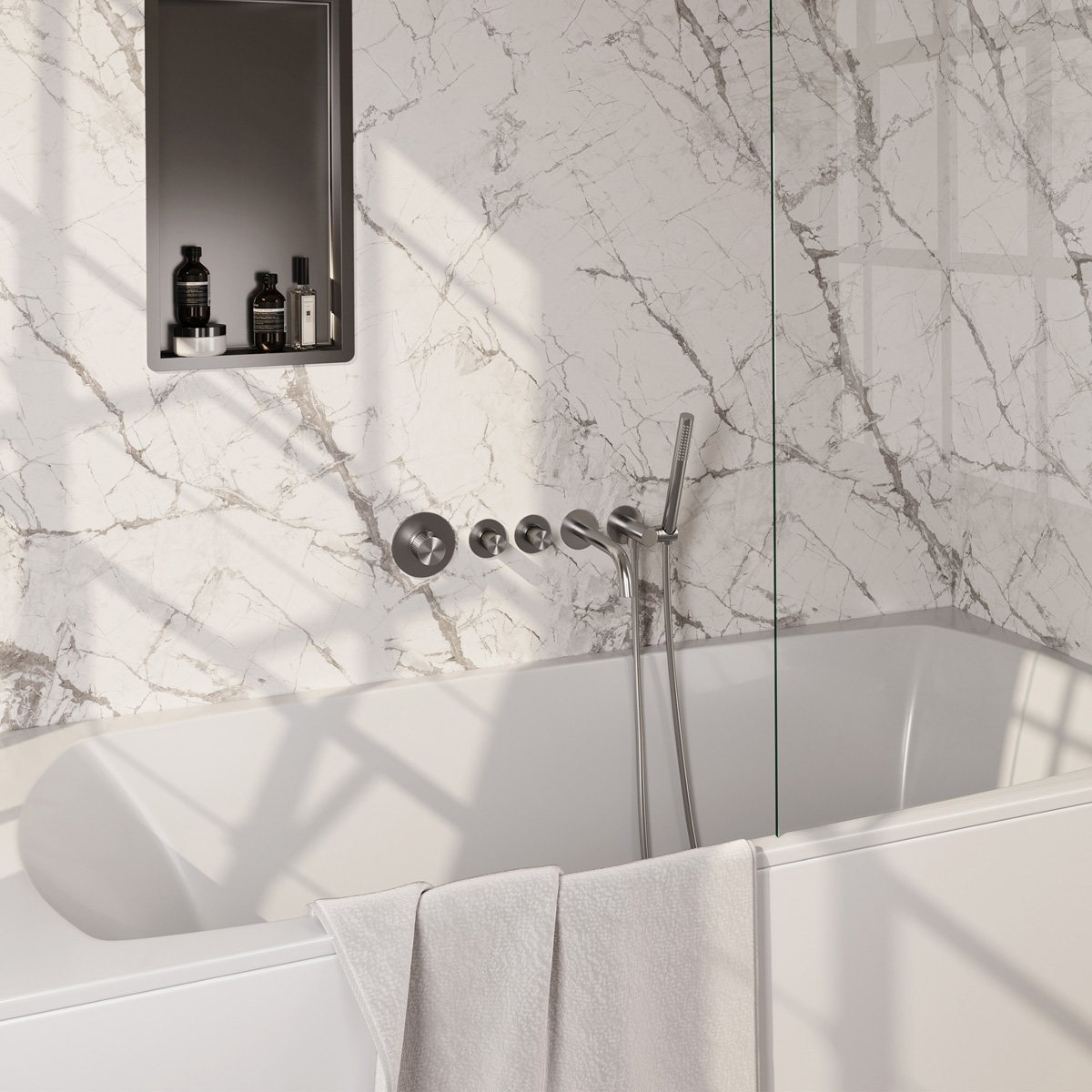 Brauer Stripe inbouw badkraan met staafhanddouche RVS geborsteld PVD