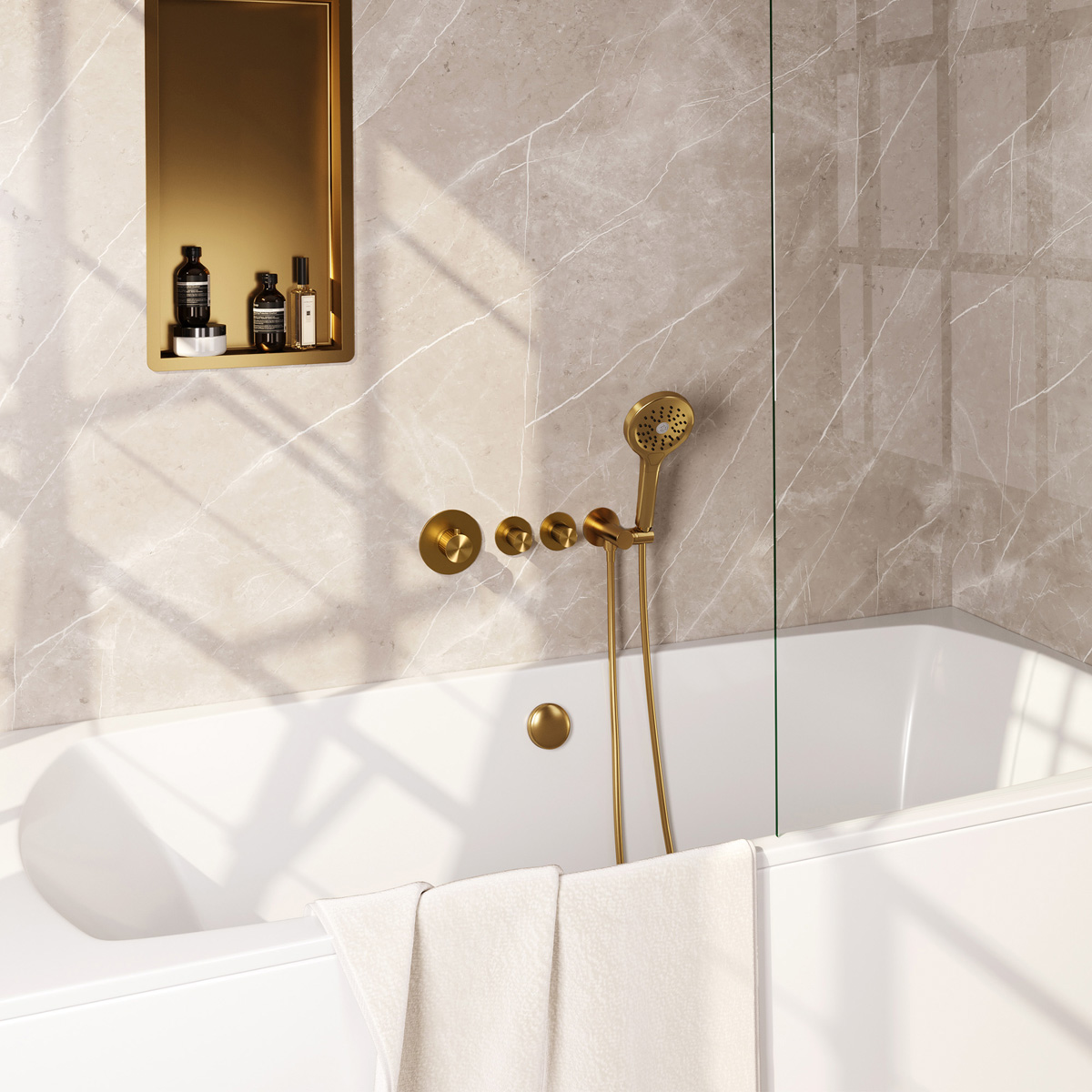 Brauer Stripe inbouw badkraan met badvulcombinatie en 3 standen handdouche messing geborsteld PVD