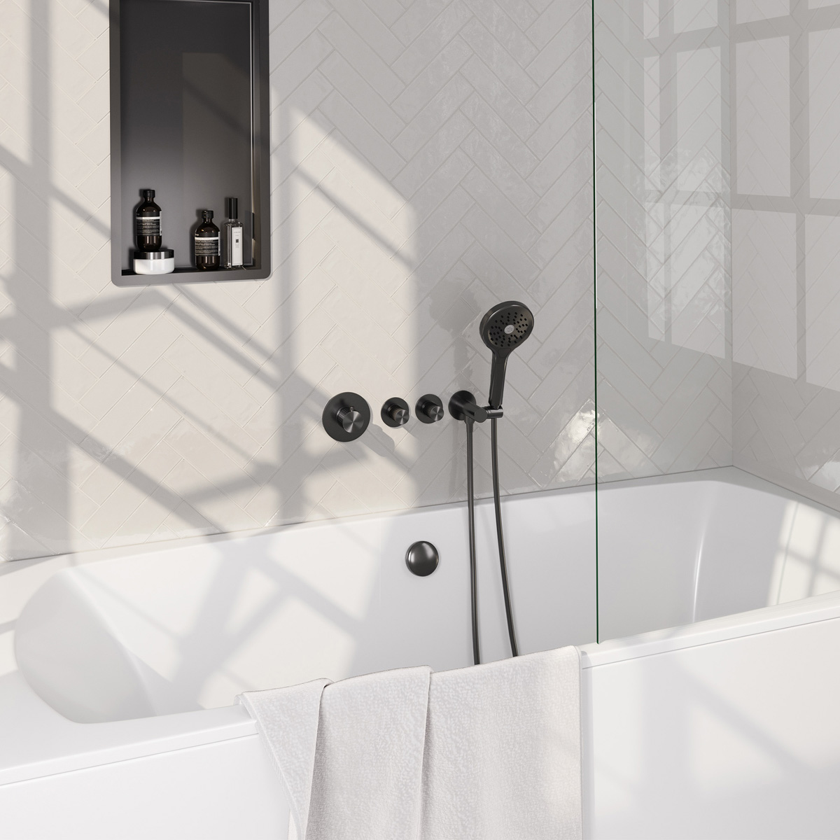 Brauer Stripe inbouw badkraan met badvulcombinatie en 3 standen handdouche gunmetal geborsteld PVD