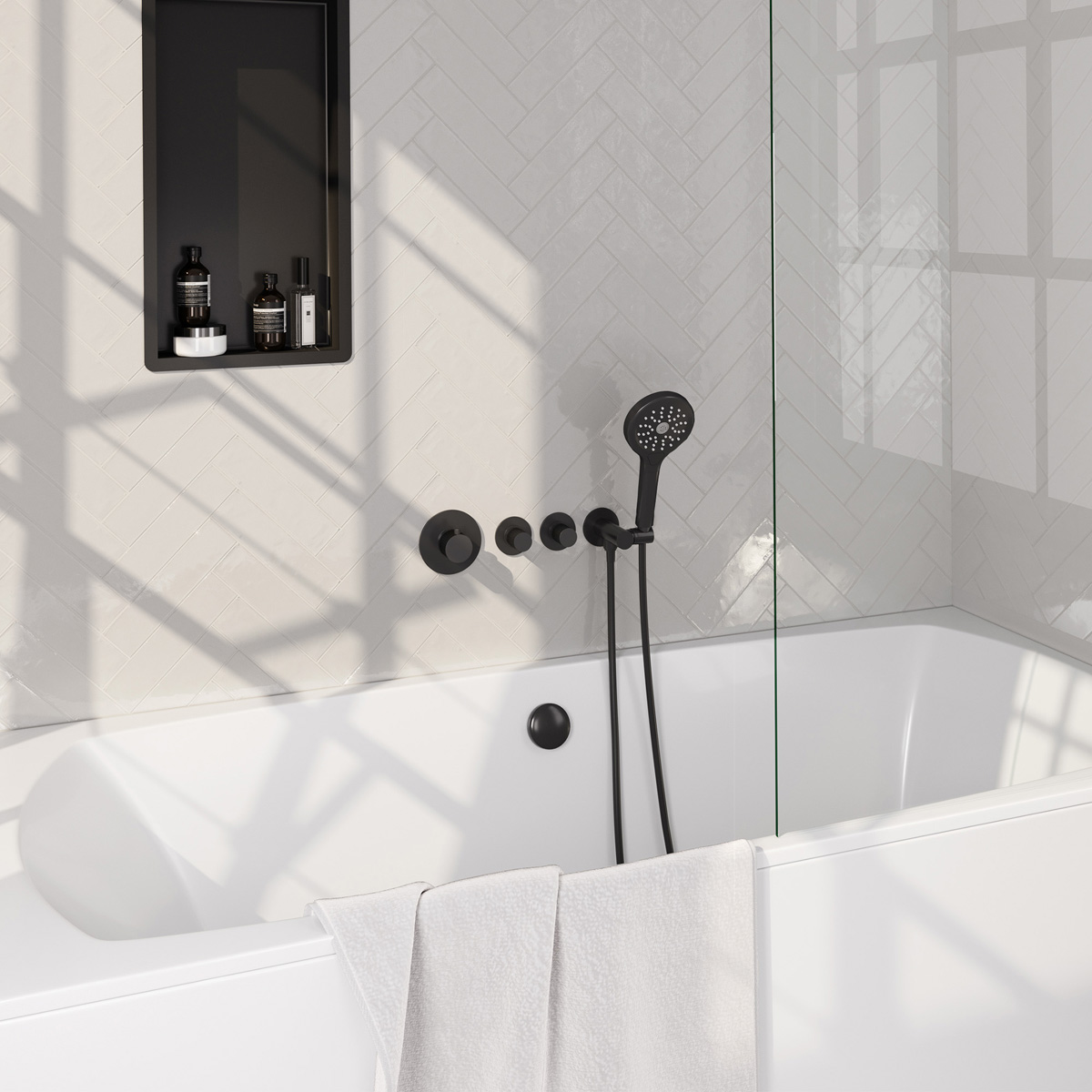 Brauer Stripe inbouw badkraan met badvulcombinatie en 3 standen handdouche zwart mat