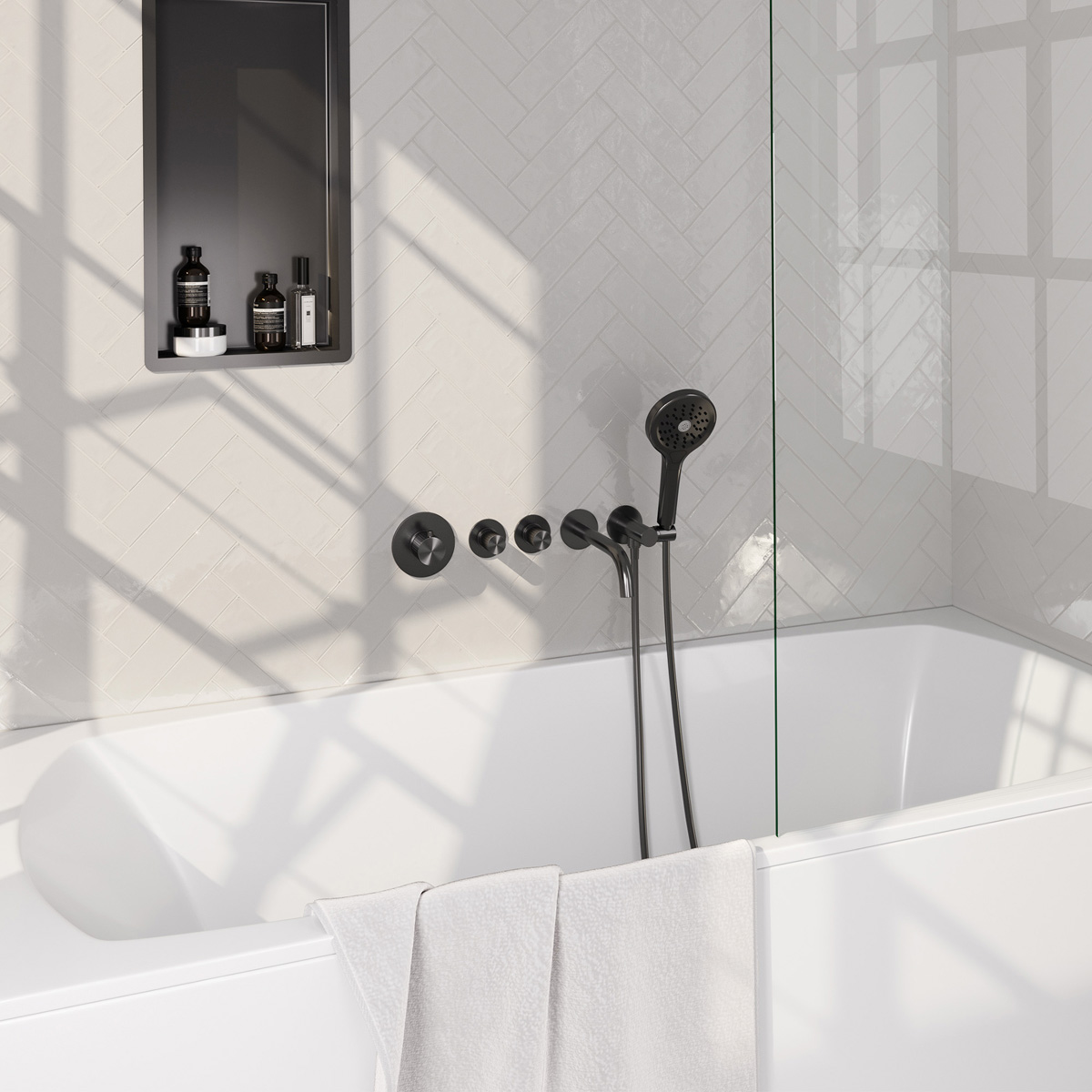 Brauer Stripe inbouw badkraan met 3 standen handdouche gunmetal geborsteld PVD
