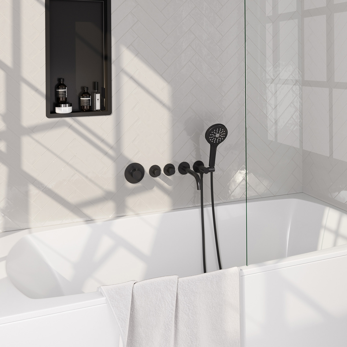 Brauer Stripe inbouw badkraan met 3 standen handdouche zwart mat