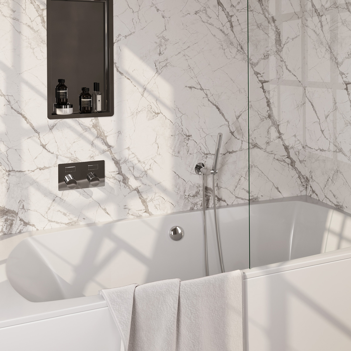 Brauer Stripe inbouw badkraan met drukknoppen, badvulcombinatie en staafhanddouche chroom