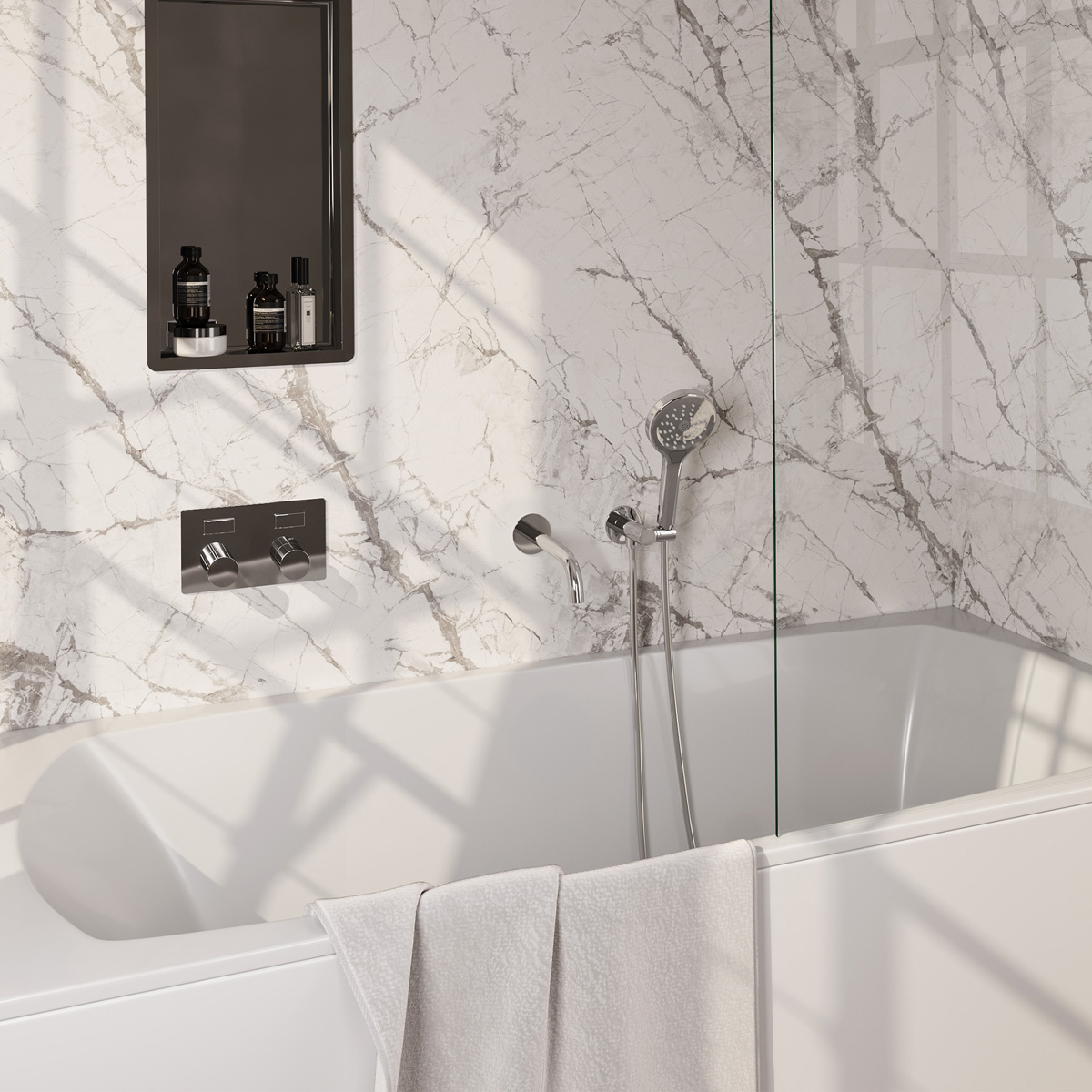 Brauer Stripe inbouw badkraan met drukknoppen en 3 standen handdouche chroom