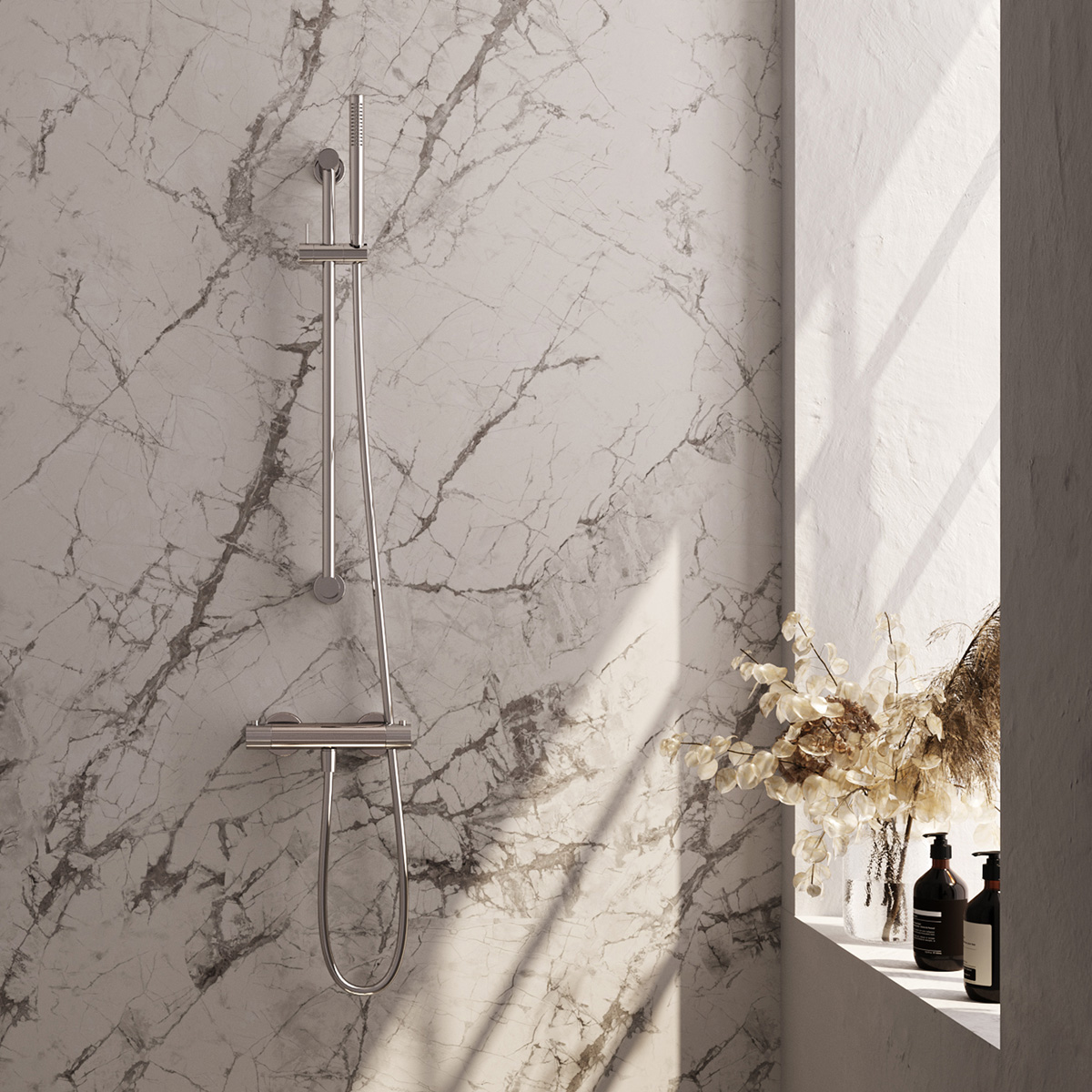 Brauer Stripe thermostatische douchekraan met glijstang en staafhanddouche chroom