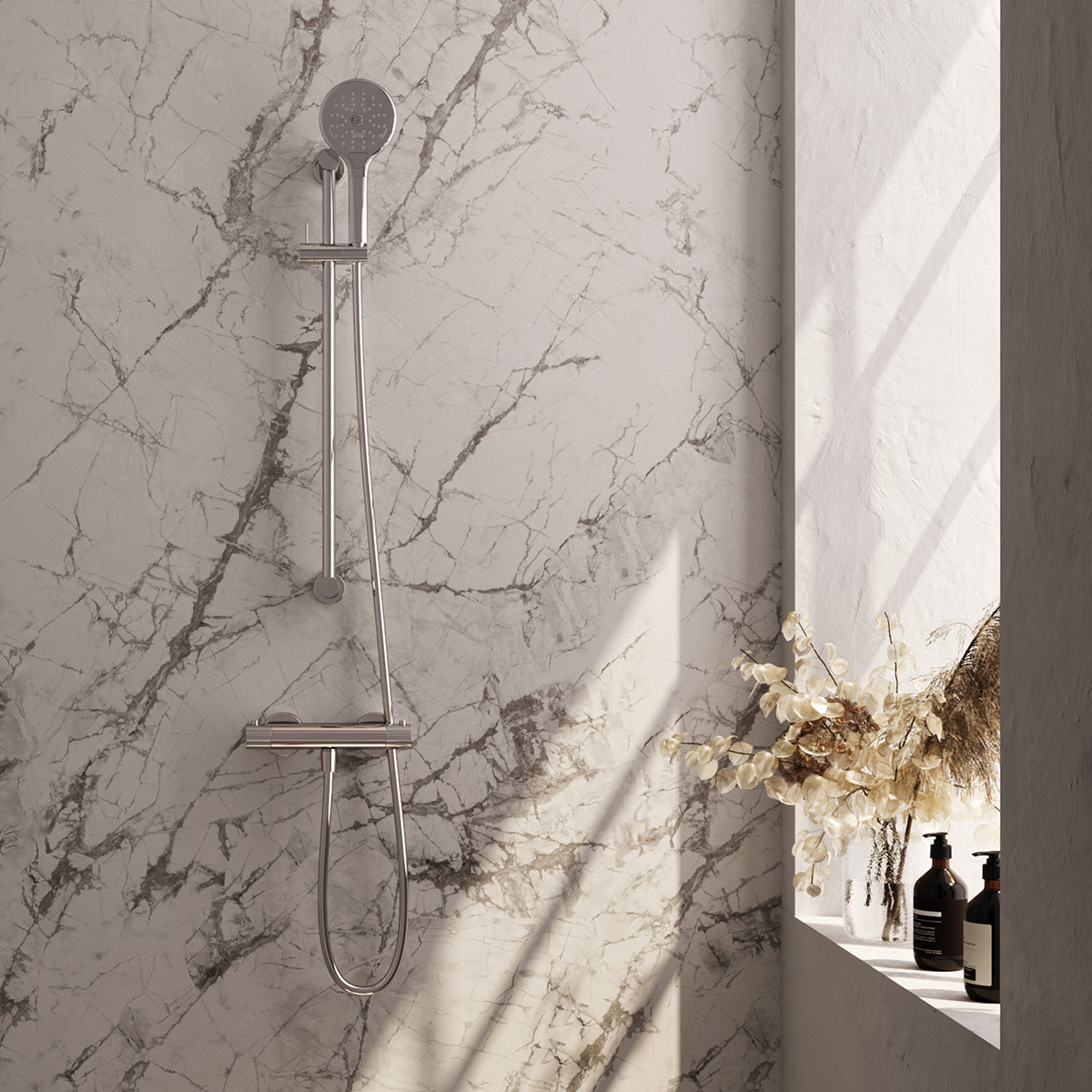 Brauer Stripe thermostatische douchekraan met glijstang en 3 standen handdouche chroom