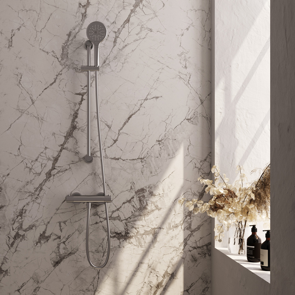 Brauer Stripe thermostatische douchekraan met glijstang en 3 standen handdouche RVS geborsteld PVD