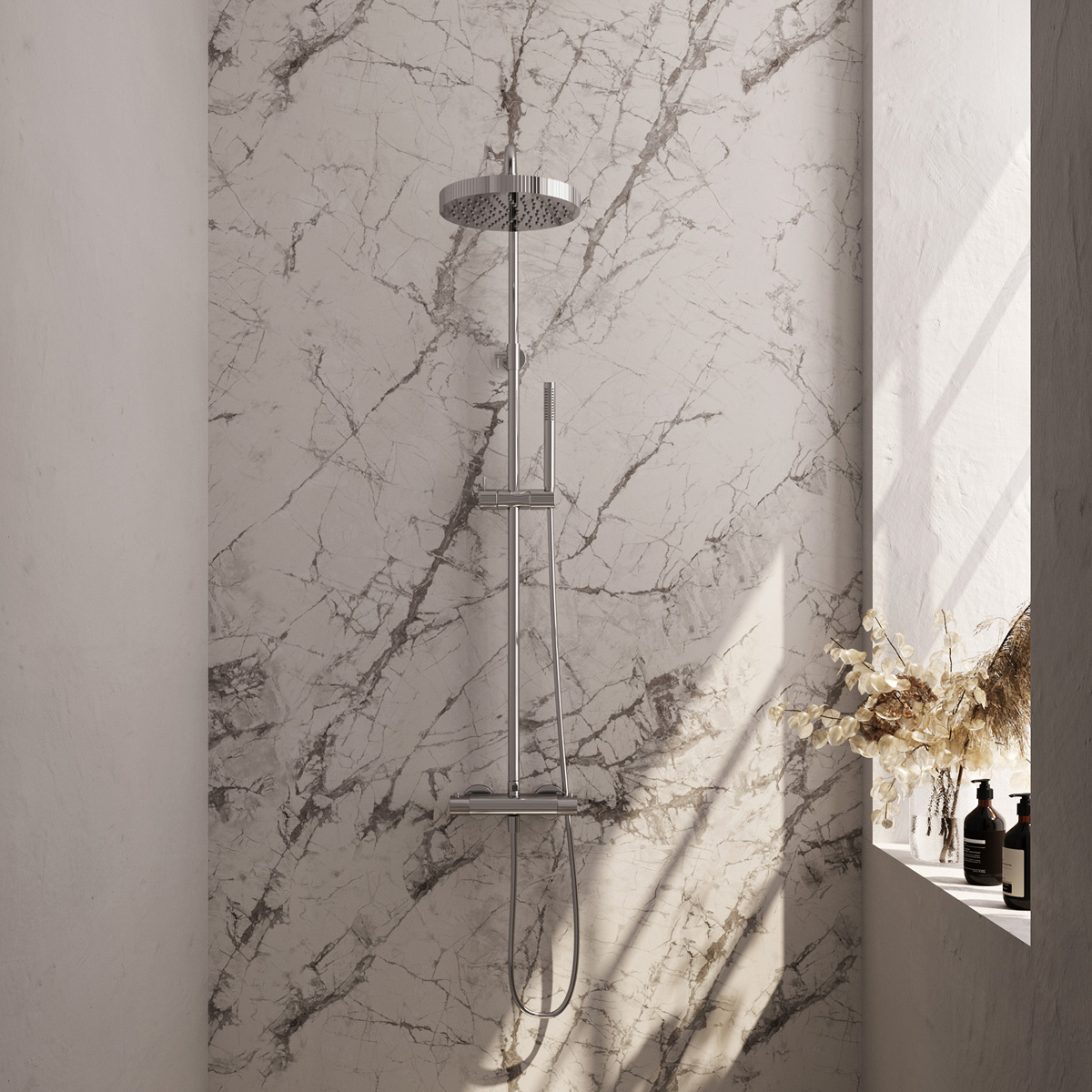 Brauer Stripe opbouw regendouche met 25cm hoofddouche en staafhanddouche chroom