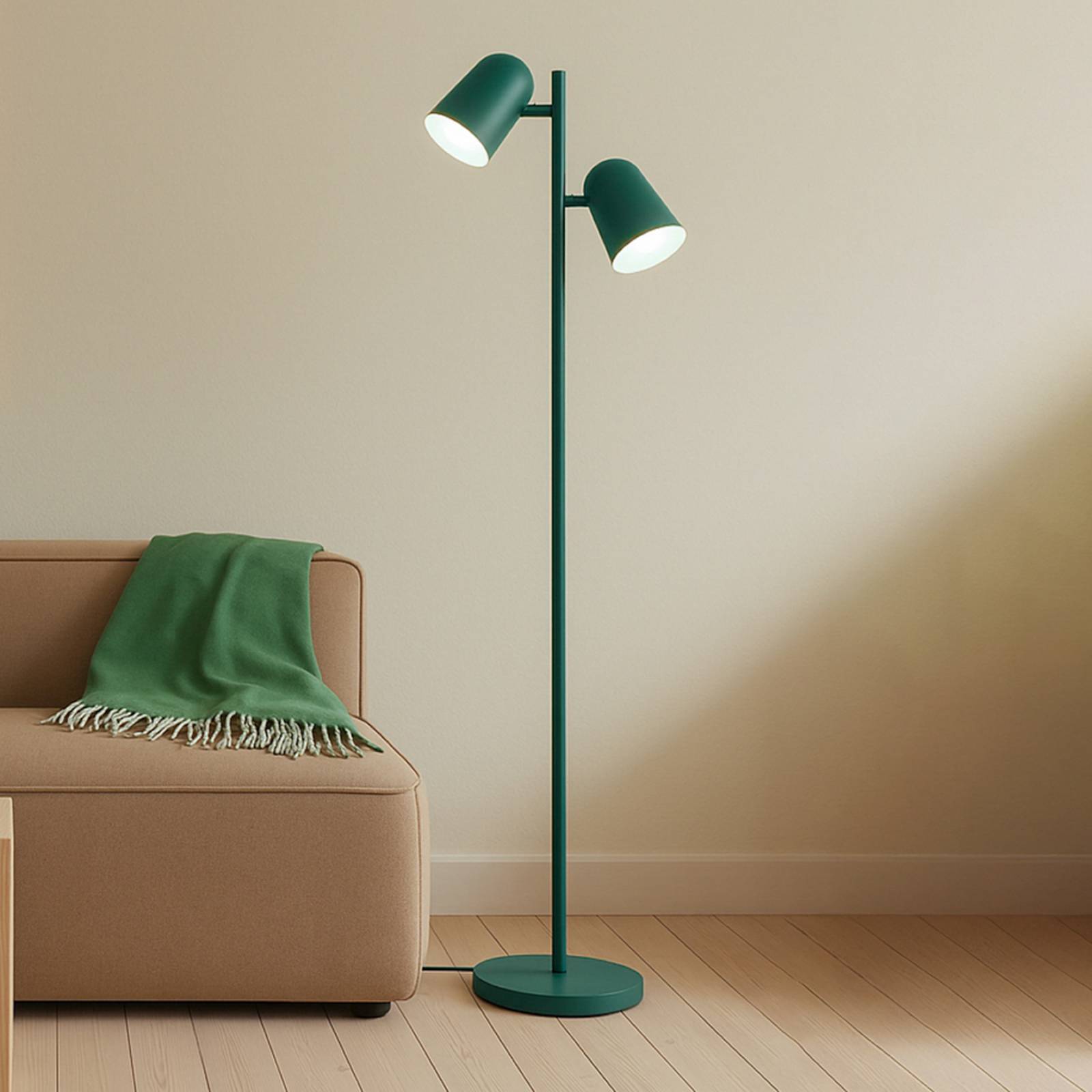 LINDBY vloerlamp Isara, groen, 165 cm, 2-lamps, metaal, E27