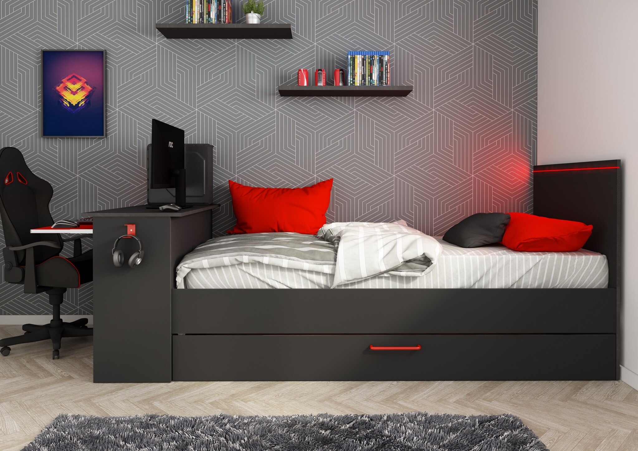 Trasman Bzone Gamingbed antraciet- met led