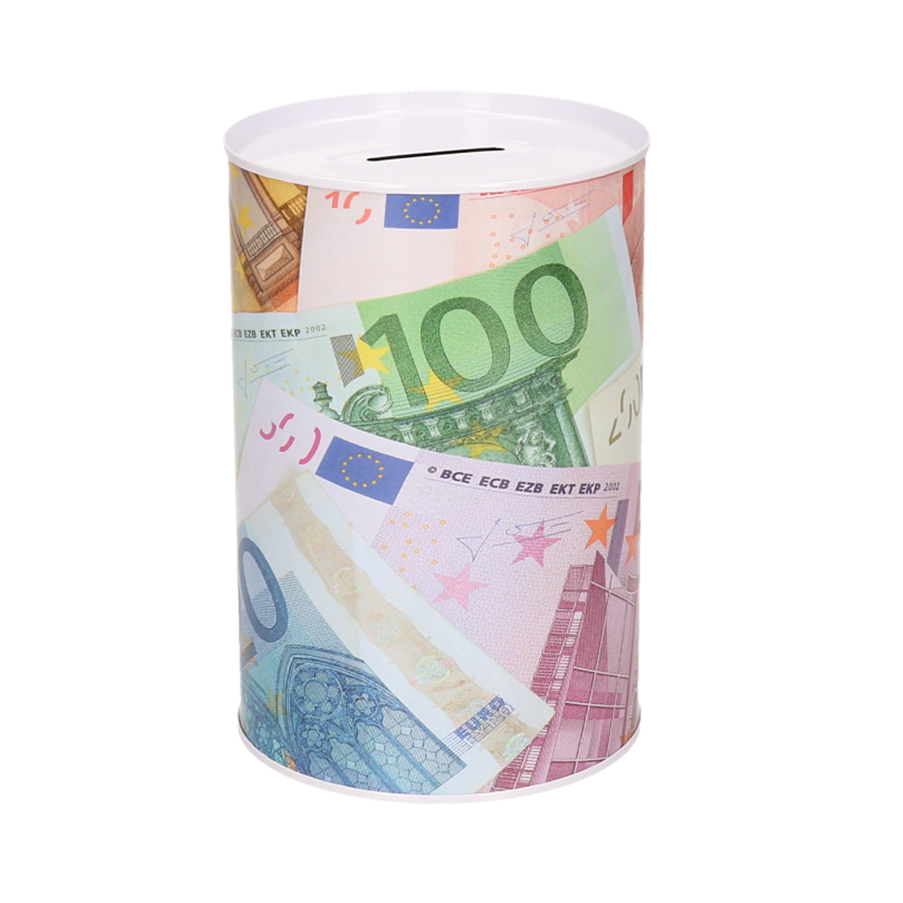 Concorde Spaarpot blik euro biljetten - gekleurd - 10 x 15 cm -