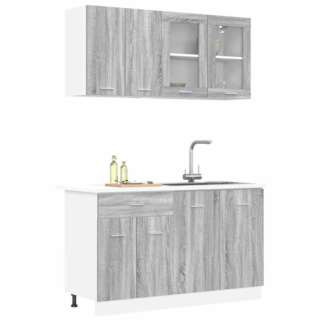 vidaXL Keukenkastenset met lade 4 pcs Grijs sonoma 140 x 46 x 81.5 cm