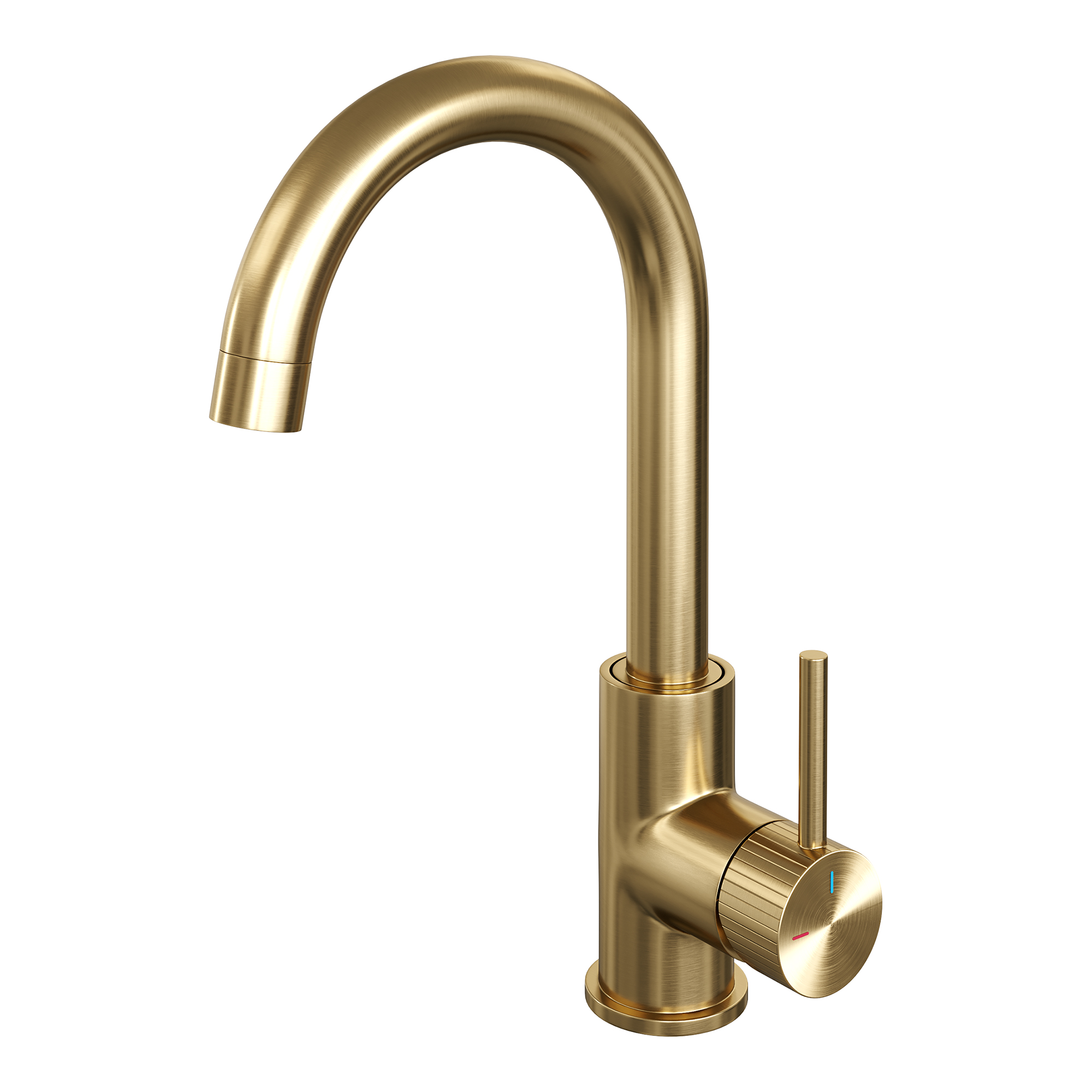 Brauer Stripe hoge opbouw wastafelmengkraan met draaibare ronde uitloop model A goud geborsteld PVD