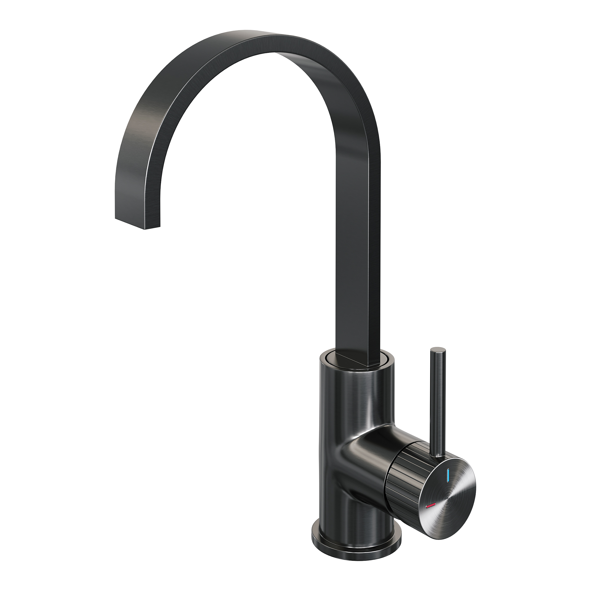 Brauer Stripe hoge opbouw wastafelmengkraan met draaibare platte uitloop model A gunmetal geborsteld PVD