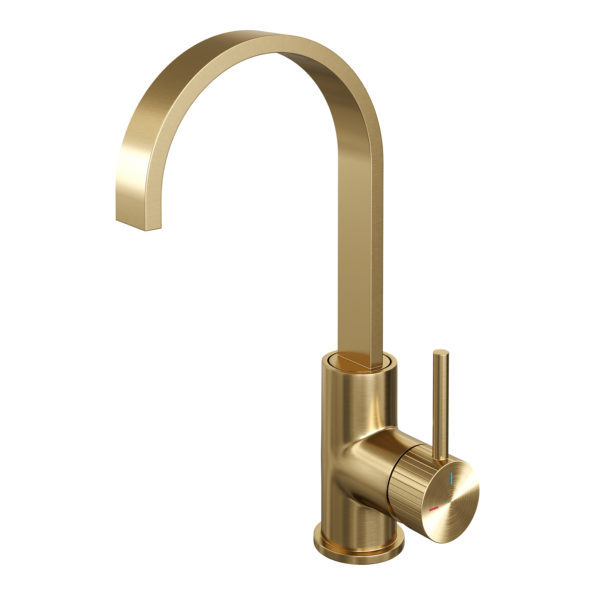 Brauer Stripe hoge opbouw wastafelmengkraan met draaibare platte uitloop model A goud geborsteld PVD