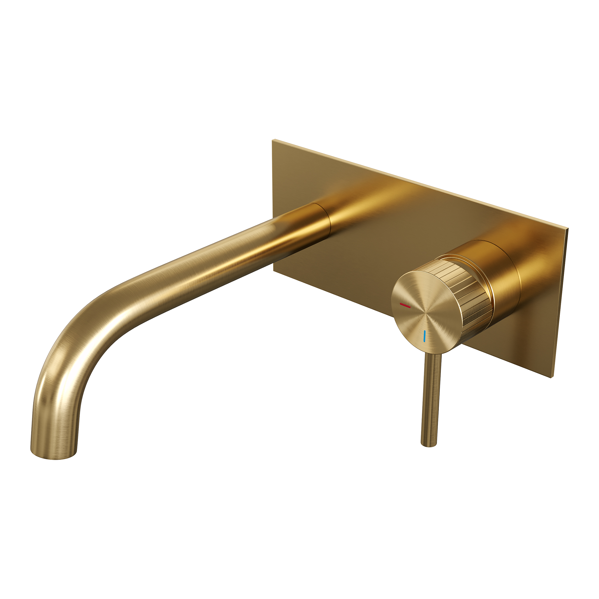 Brauer Stripe inbouw wastafelmengkraan met gebogen uitloop en afdekplaat model A1 goud geborsteld PVD
