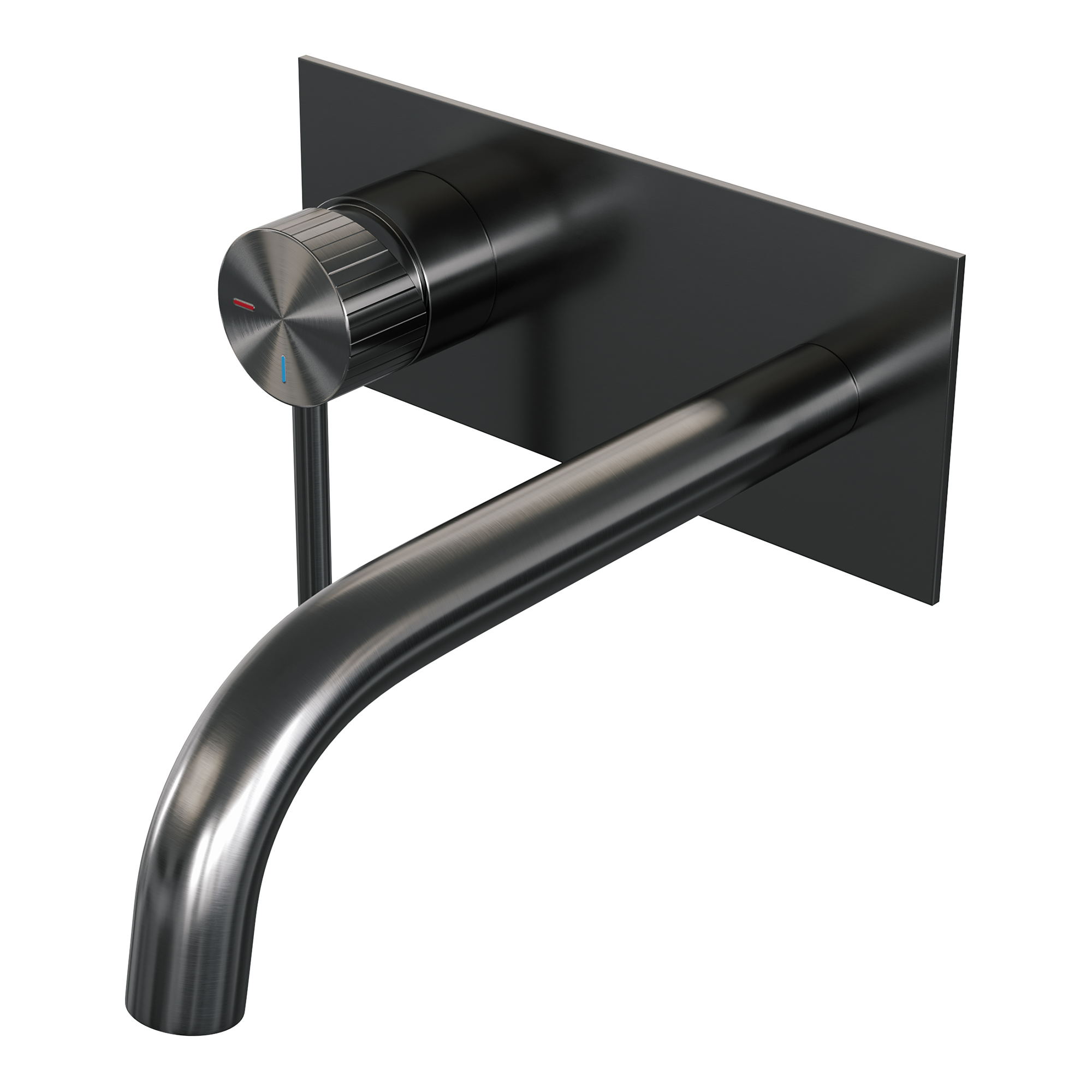 Brauer Stripe inbouw wastafelmengkraan met gebogen uitloop en afdekplaat model A2 gunmetal geborsteld PVD