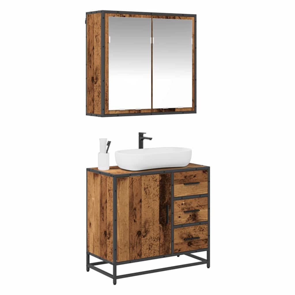 vidaXL Badkamermeubelset 2 pcs Oud hout 65 x 33 x 60 cm Bewerkt hout
