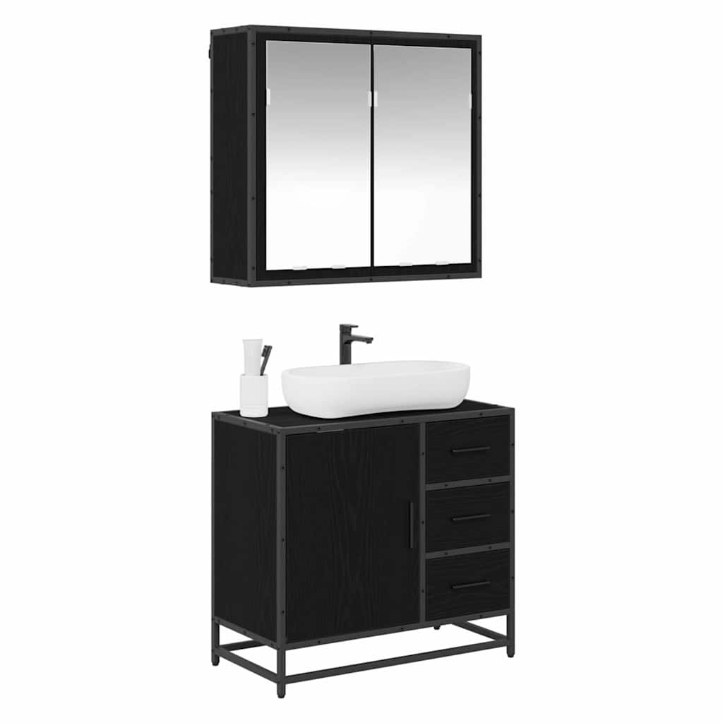 vidaXL Badkamermeubelset met lade 2 pcs Zwart eiken 65 x 33 x 60 cm