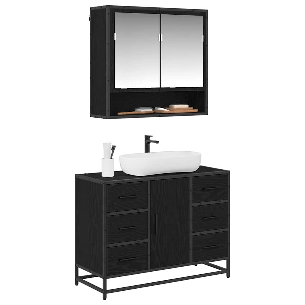 vidaXL Badkamermeubelset met lade 2 pcs Zwart eiken 80 x 33 x 60 cm