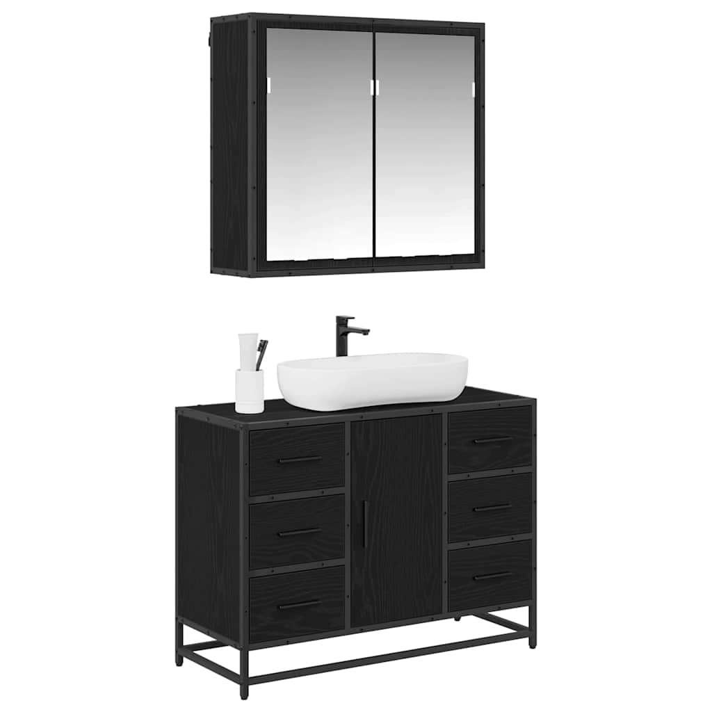 vidaXL Badkamermeubelset met lade 2 pcs Zwart eiken 80 x 33 x 60 cm