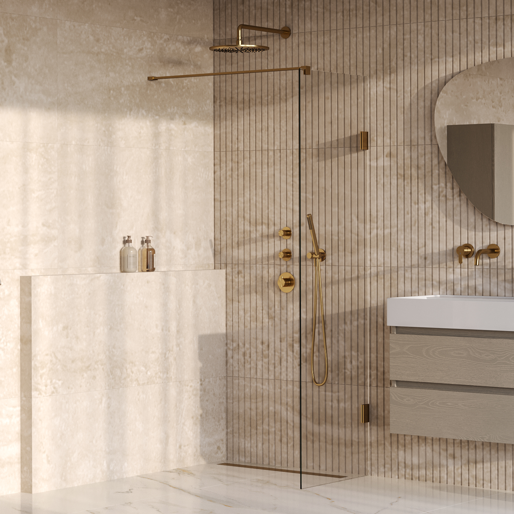 Brauer Void inloopdouche helder glas 50x200 incl. glascoating PVD goud geborsteld
