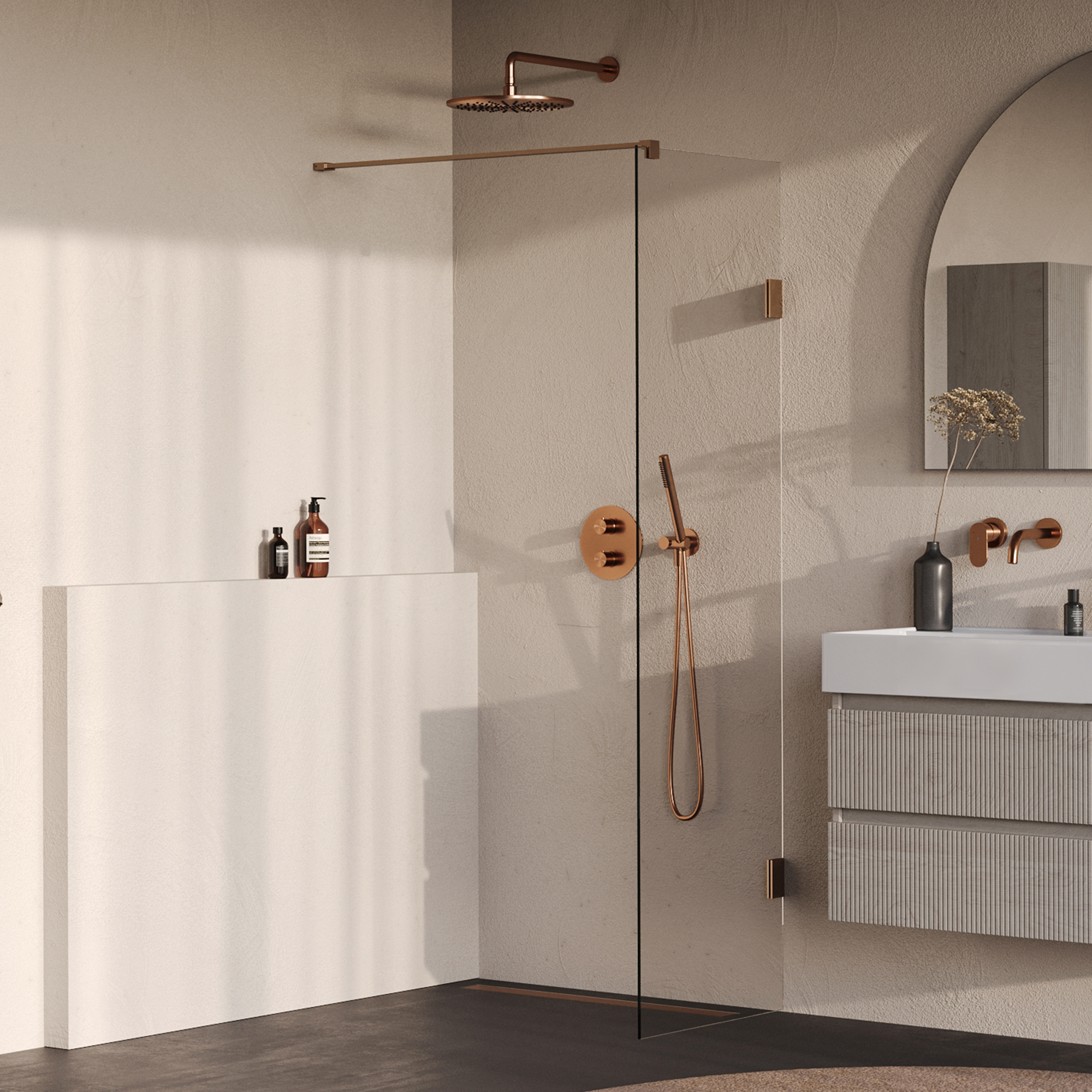 Brauer Void inloopdouche helder glas 50x200 incl. glascoating PVD koper geborsteld