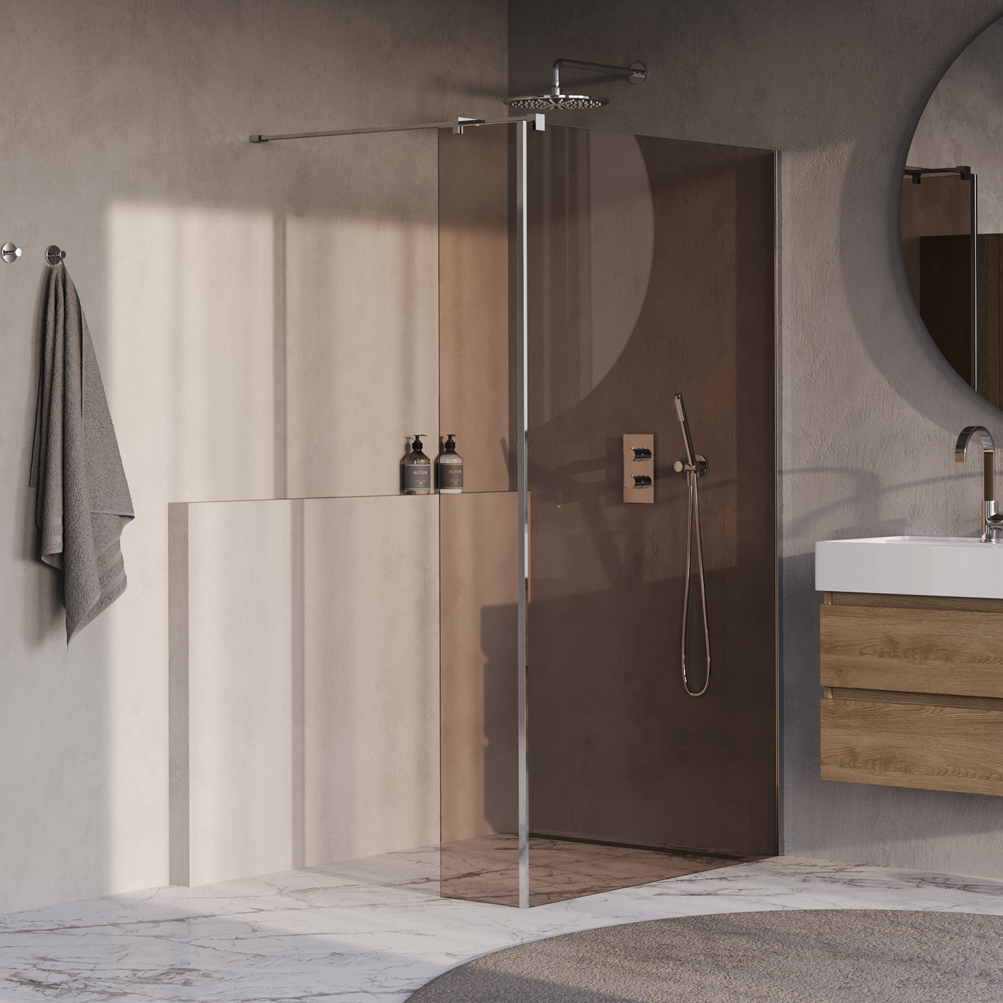 Brauer Oblivion inloopdouche brons glas 120x200 met zijwand 30 incl. glascoating chroom
