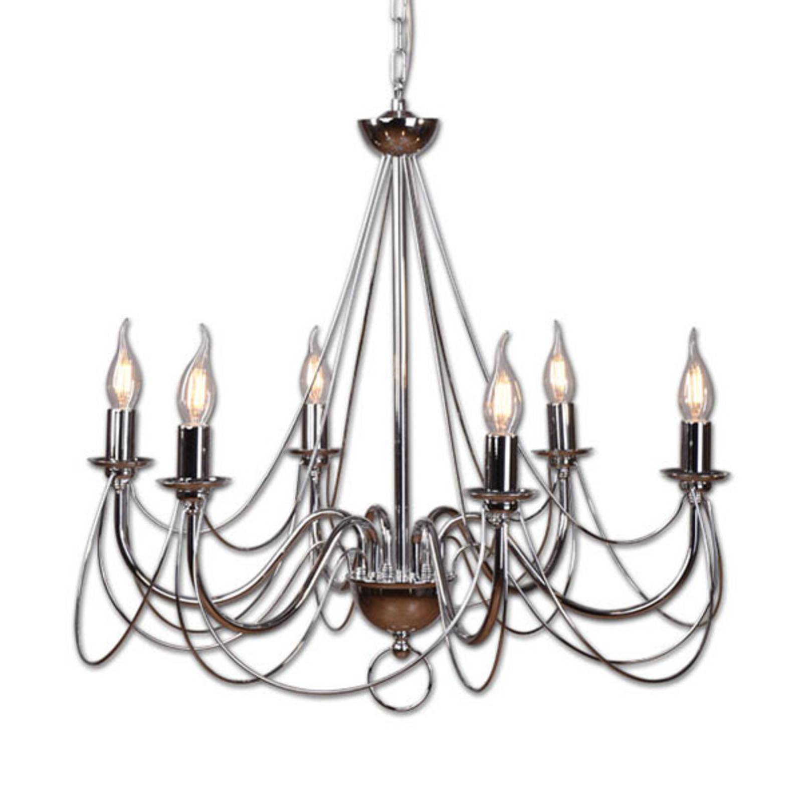 Euluna Kroonluchter Retro in zilver, 6 l-lamps, 120 cm