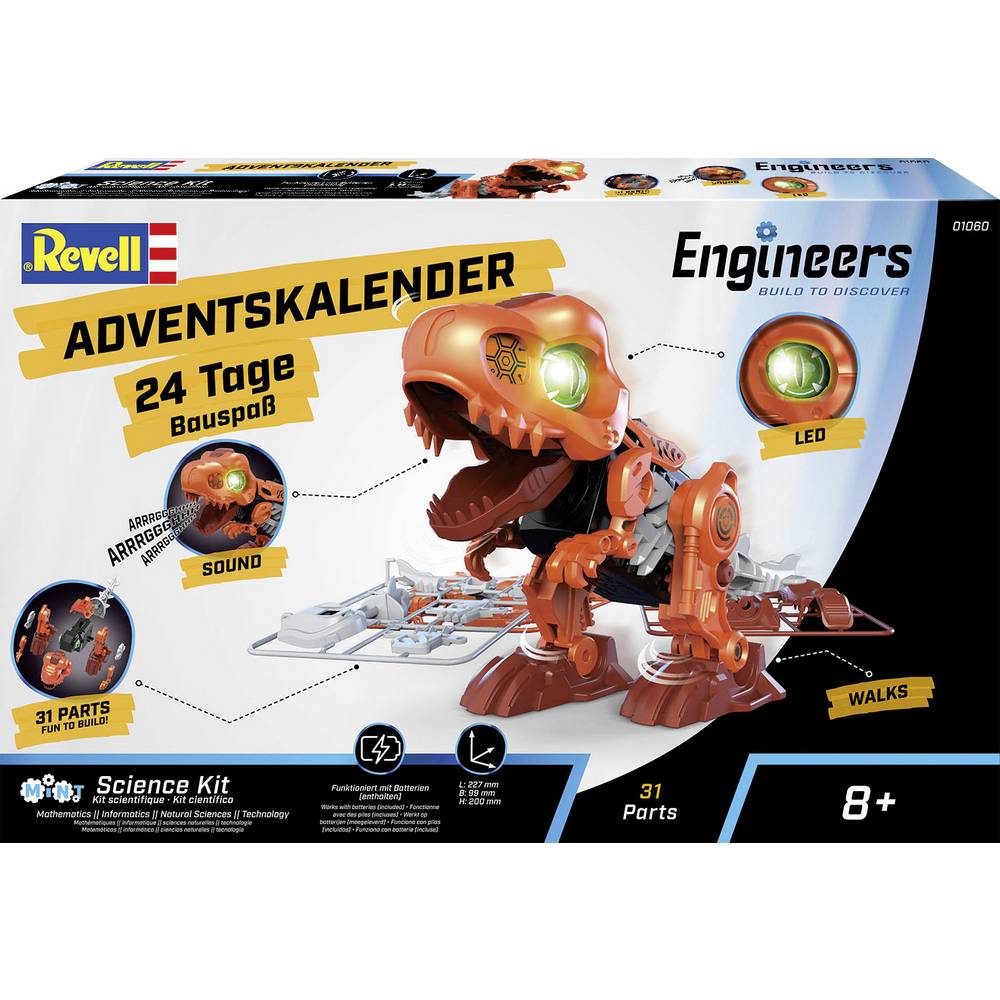 Revell Engineers Electric T.-Rex Adventskalender Bouwpakket, Speelgoed Leeftijdsklasse Vanaf 8 jaar