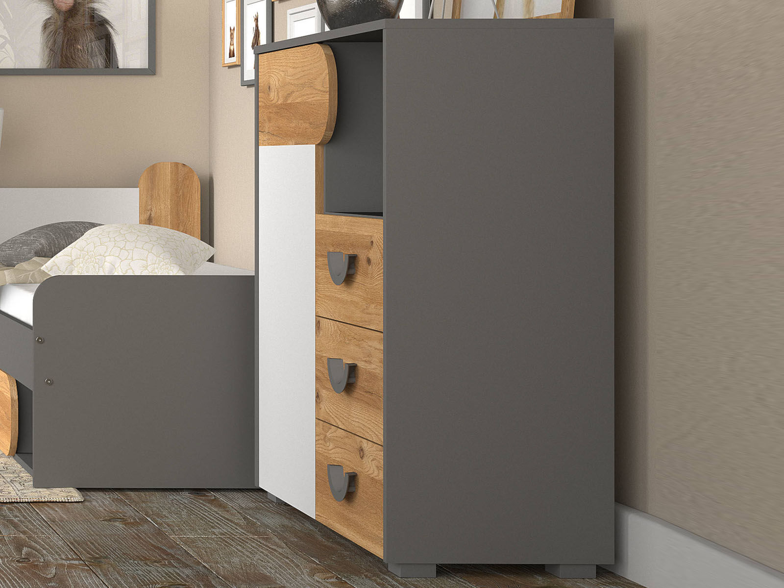 Mobistoxx Commode CARINO 1 deur 3 lades wit/nash eik