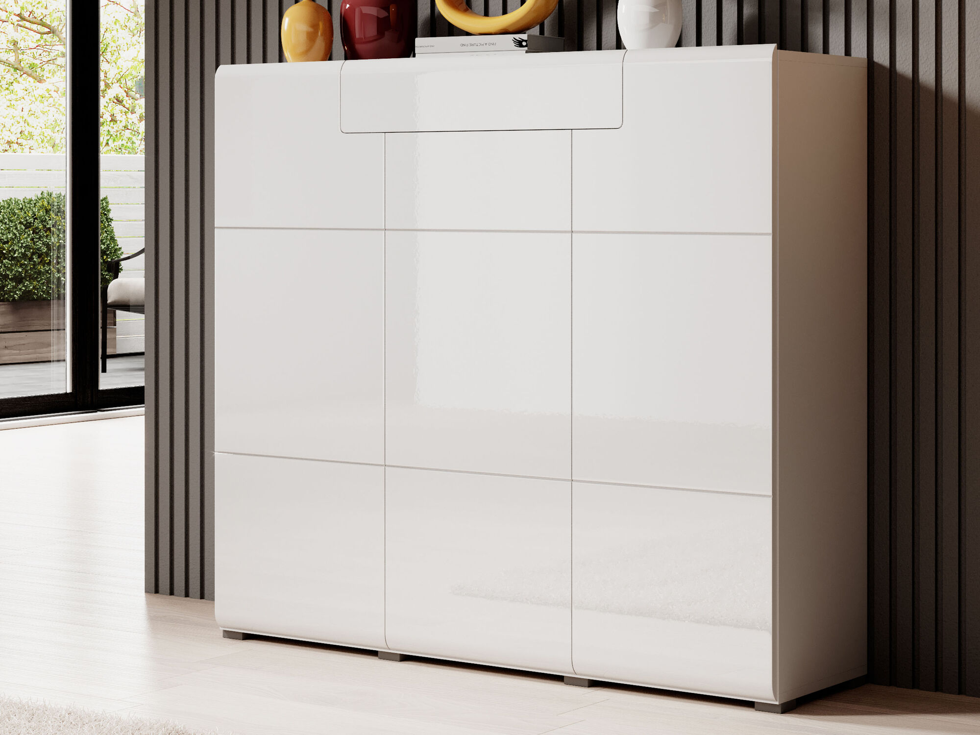 Mobistoxx Hoge commode TOMASSON 3 deuren 1 lade wit/hoogglans wit