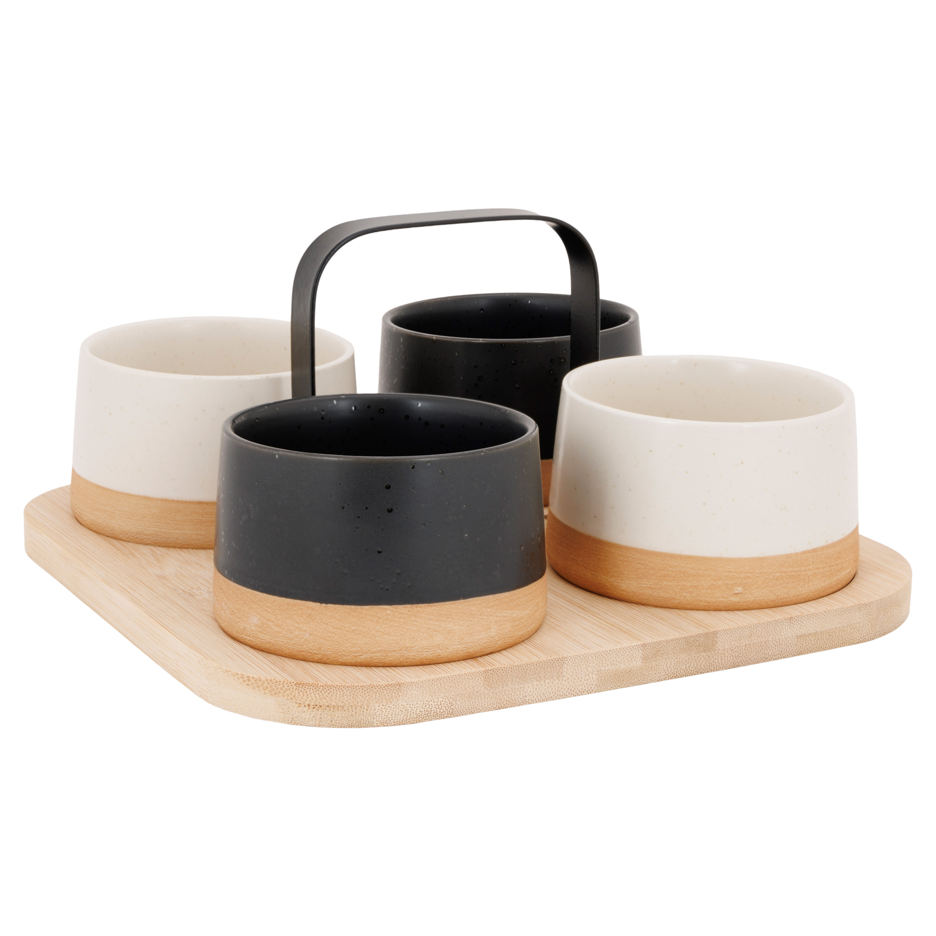 Cosy & Trendy Serveerplank bamboe - met 4x luxe schaaltjes - 24 x 23 cm - tapas en saus schaaltjes -