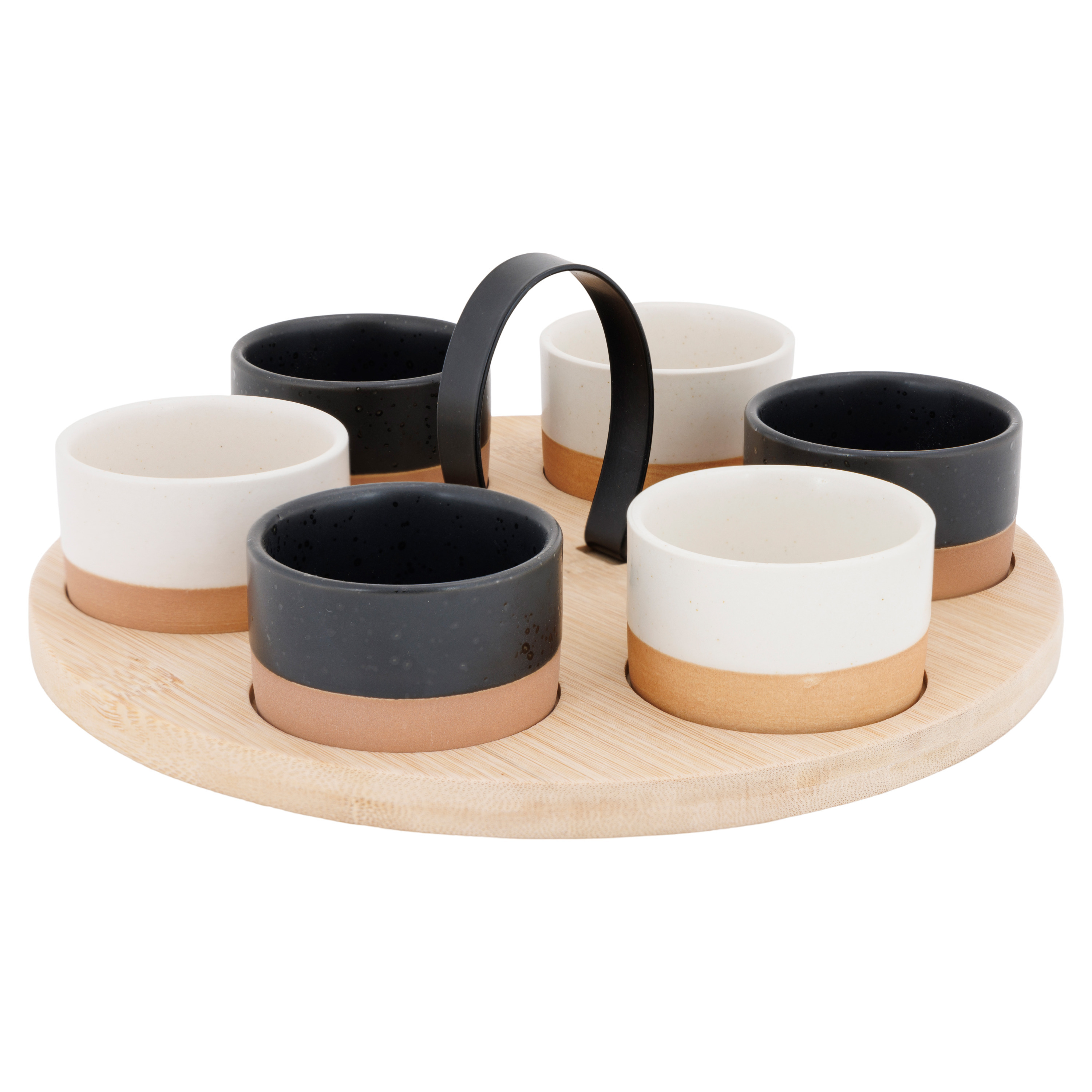 Cosy & Trendy Serveerplank bamboe - met 6x luxe schaaltjes - 25 x 25.5 cm - tapas en saus schaaltjes -