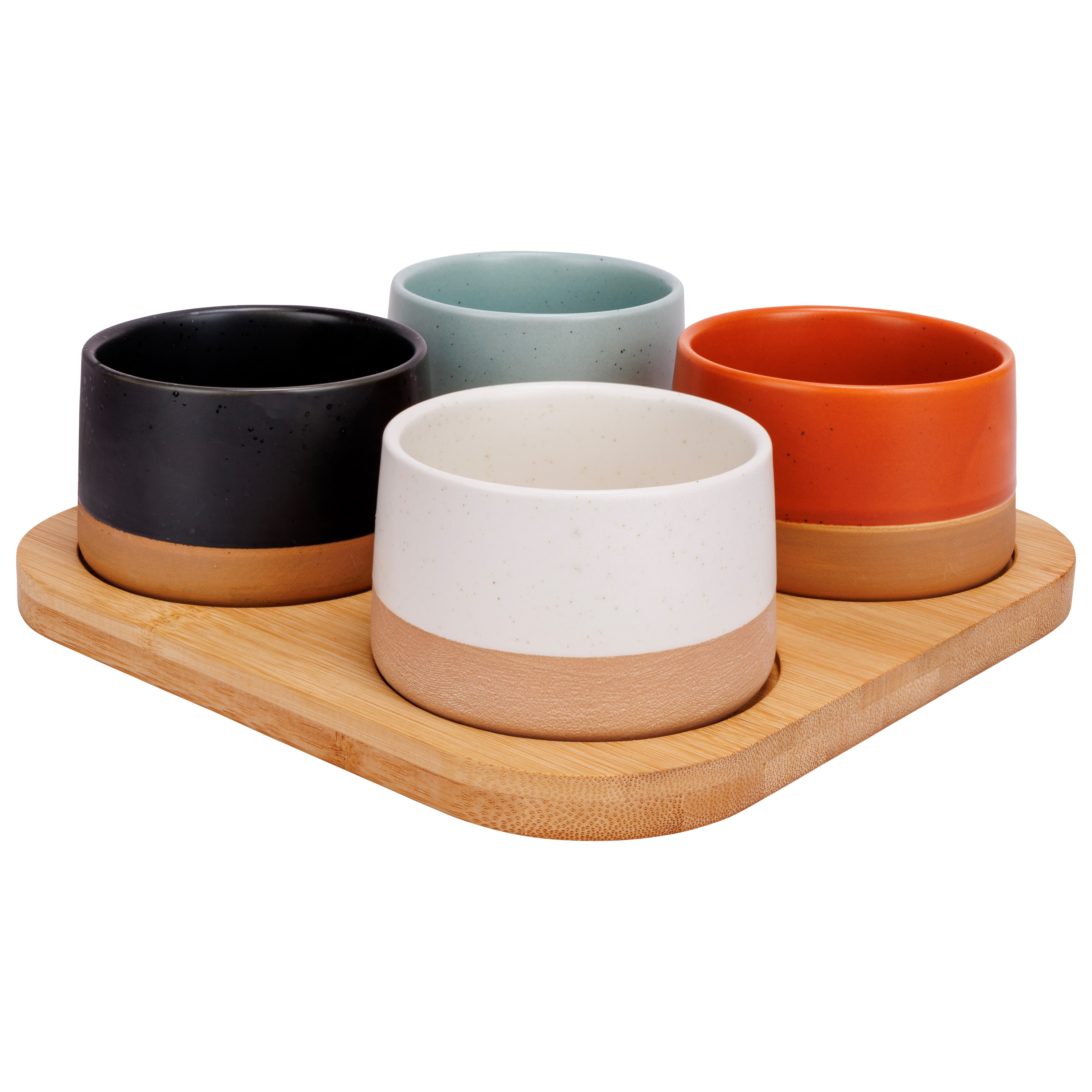 Cosy & Trendy Serveerplank bamboe - met 4x luxe schaaltjes - 24 x 23 cm - tapas en saus schaaltjes -