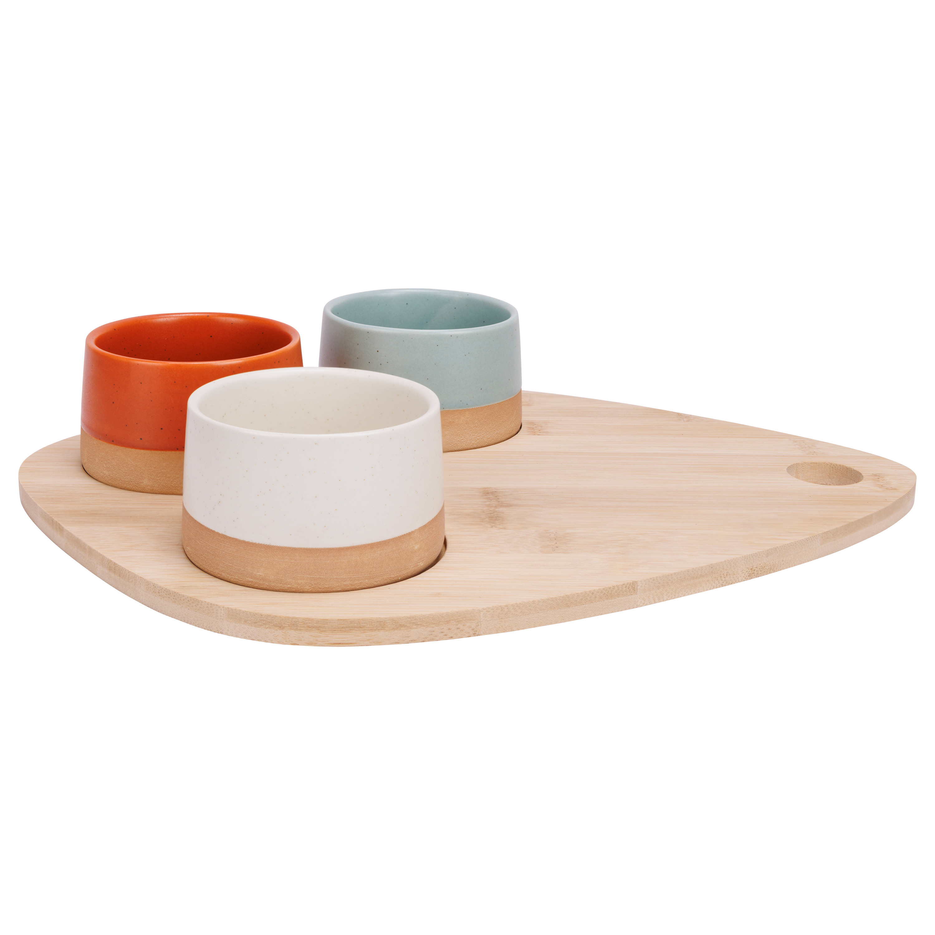 Cosy & Trendy Serveerplank bamboe - met 3x luxe schaaltjes - x 27 cm - tapas en saus schaaltjes -