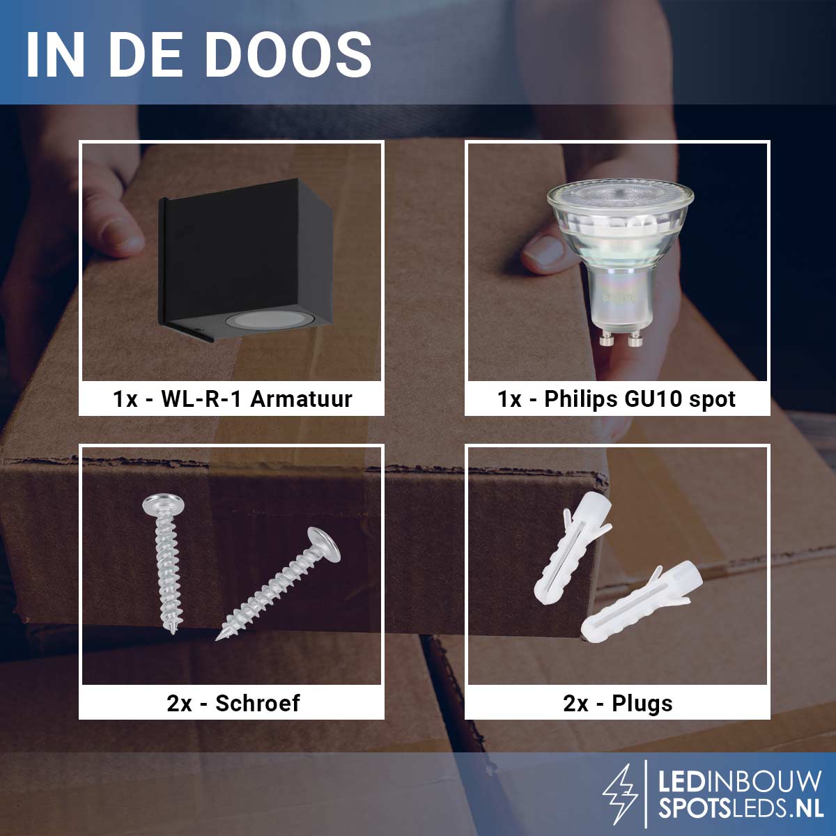 Led wandlamp Philips gu10 - down - dimbaar- zwart - 2700k - rechthoek