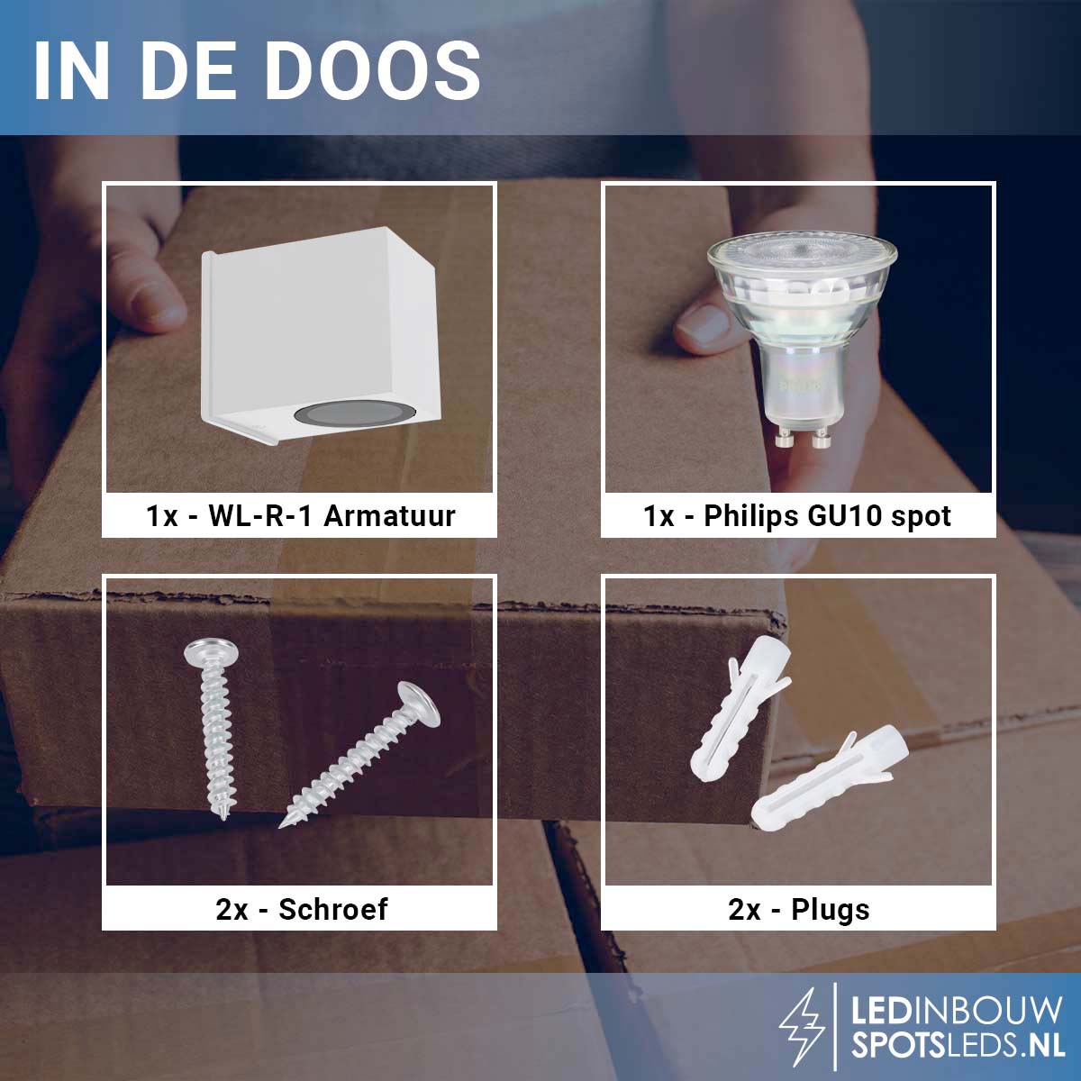 Led wandlamp Philips gu10 - down - dimbaar- wit - 3000k - rechthoek