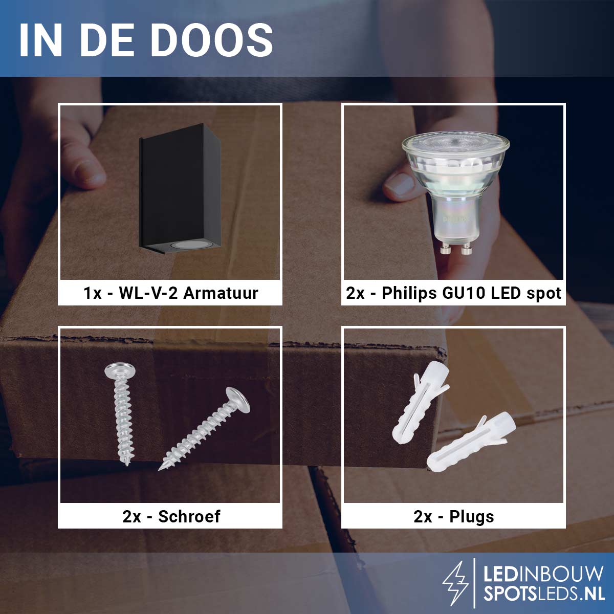 Led wandlamp Philips gu10 up&down dimbaar - zwart - 3000k - rechthoek